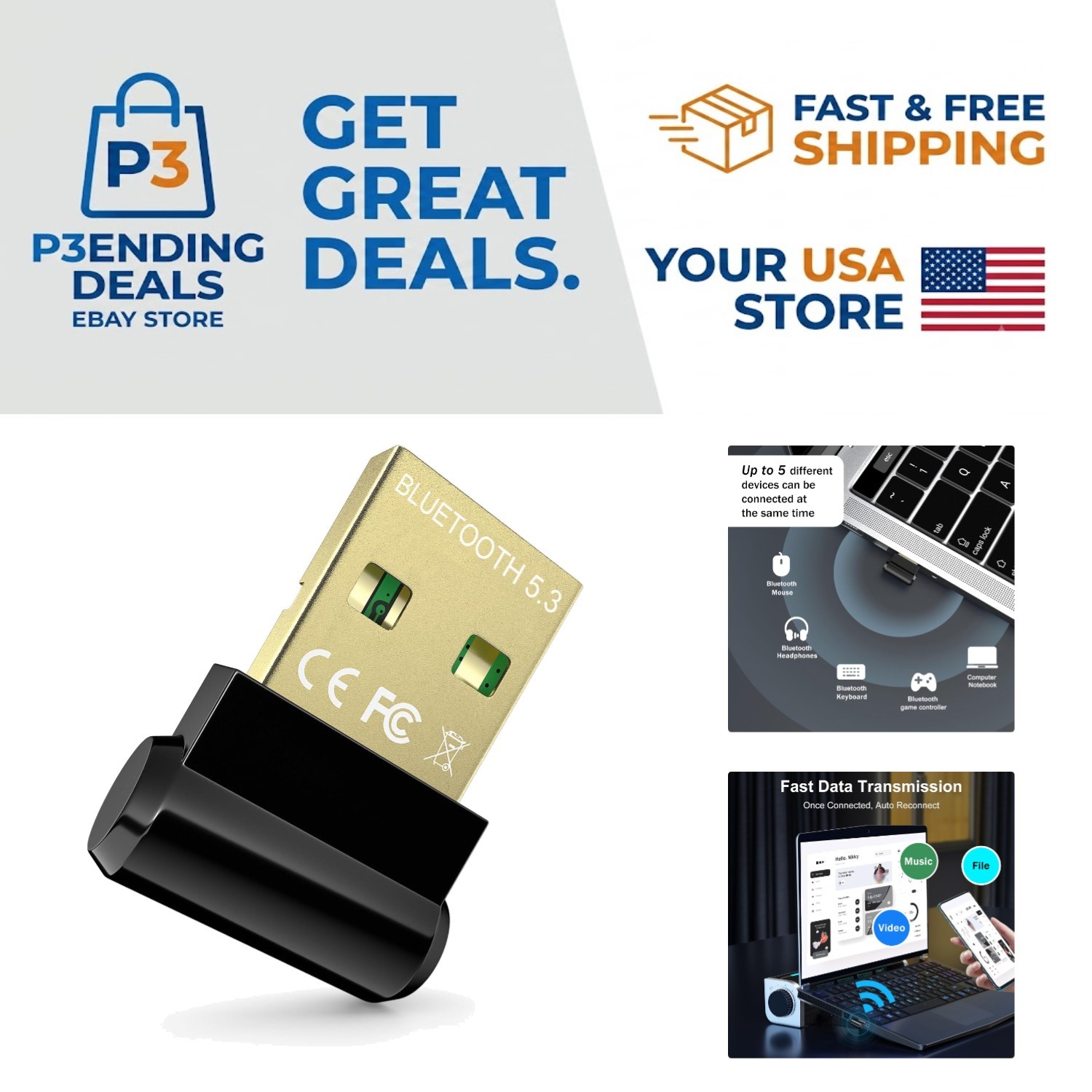 Stable Plug & Play Bluetooth Dongle - Connect Multiple Devices Effortlessly