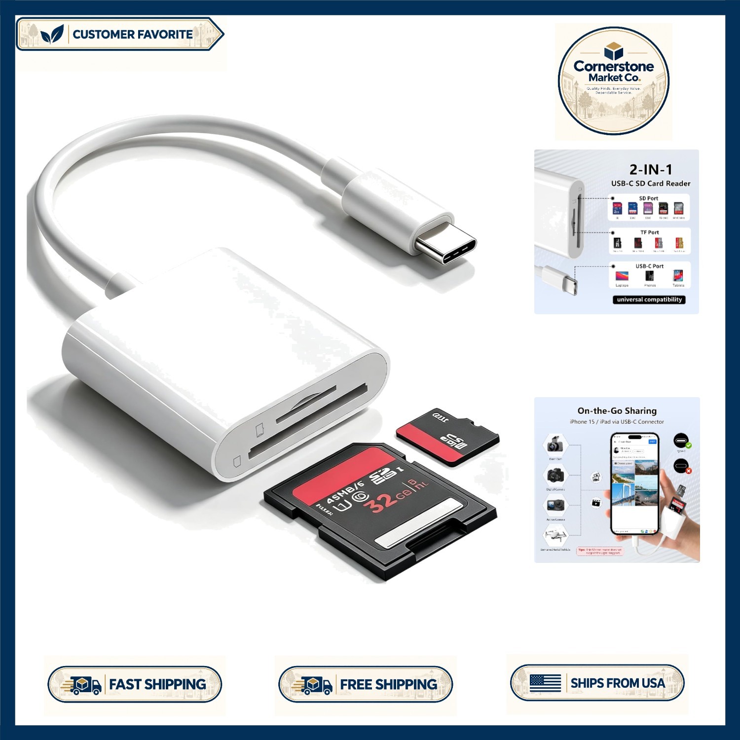 Compact USB C SD Card Reader for iPhone 17/16/15 - Seamless File Transfer