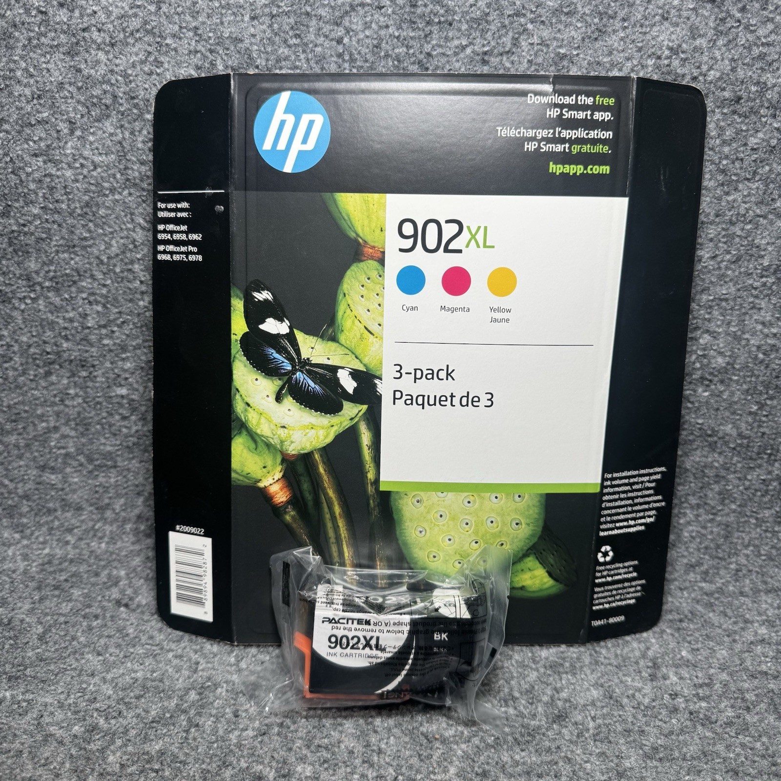HP 902XL Tri-Color Ink Cartridges 3-Pack T0A41BN + PACITEK 902XL Black NEW