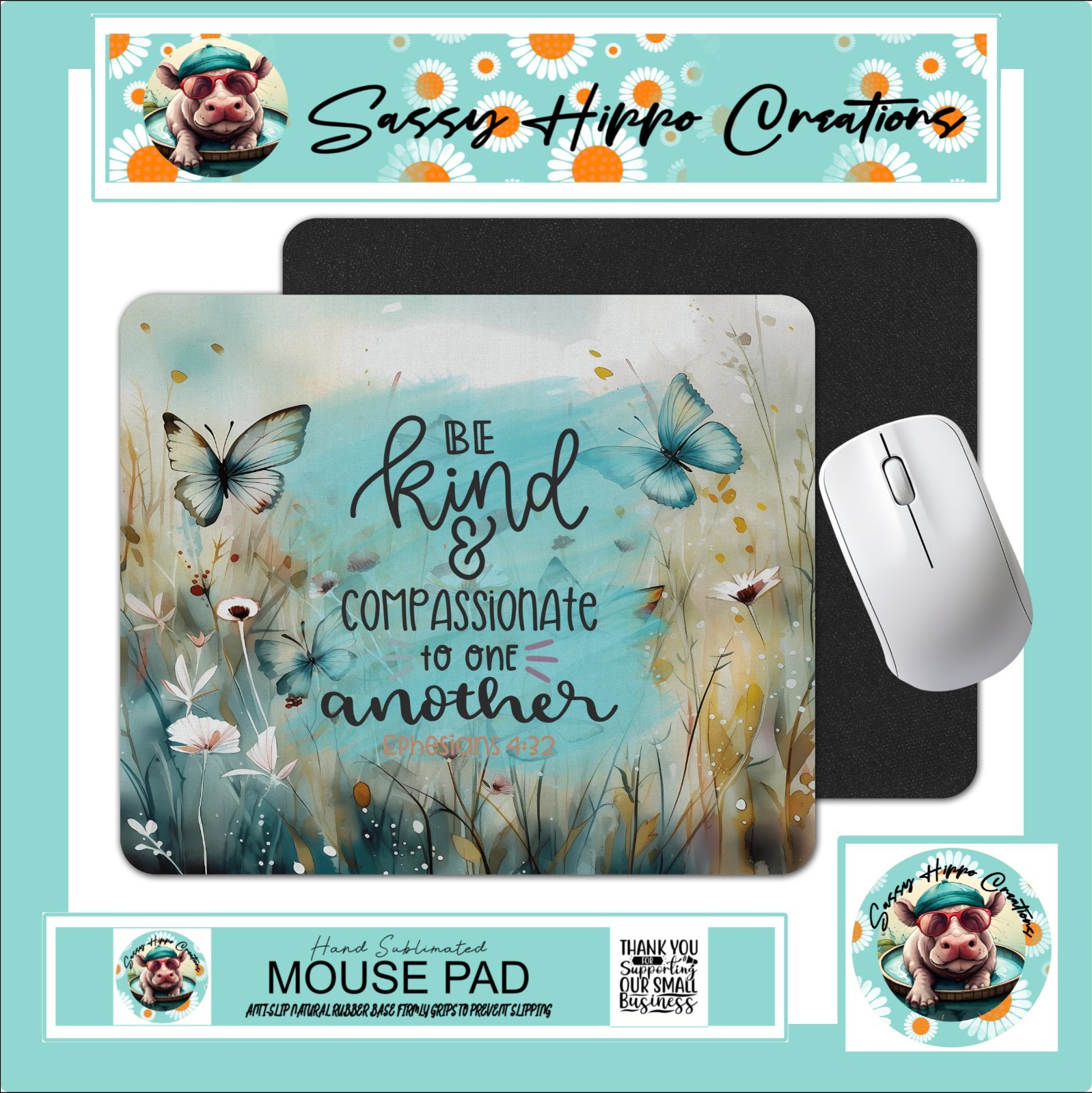 Mouse Pad Be Kind and Compassionate to One Another Ephesians 4:32 Anti Slip Back