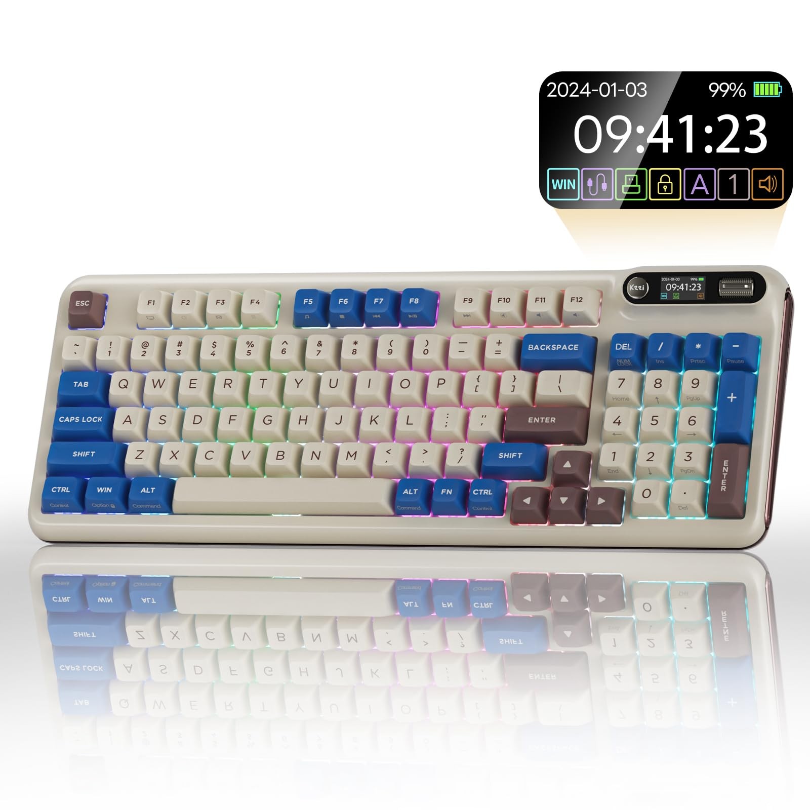 KZZI Z98 Wireless Mechanical Keyboard, Smart Display and Knob, BT5.0/2.4GHz/U...