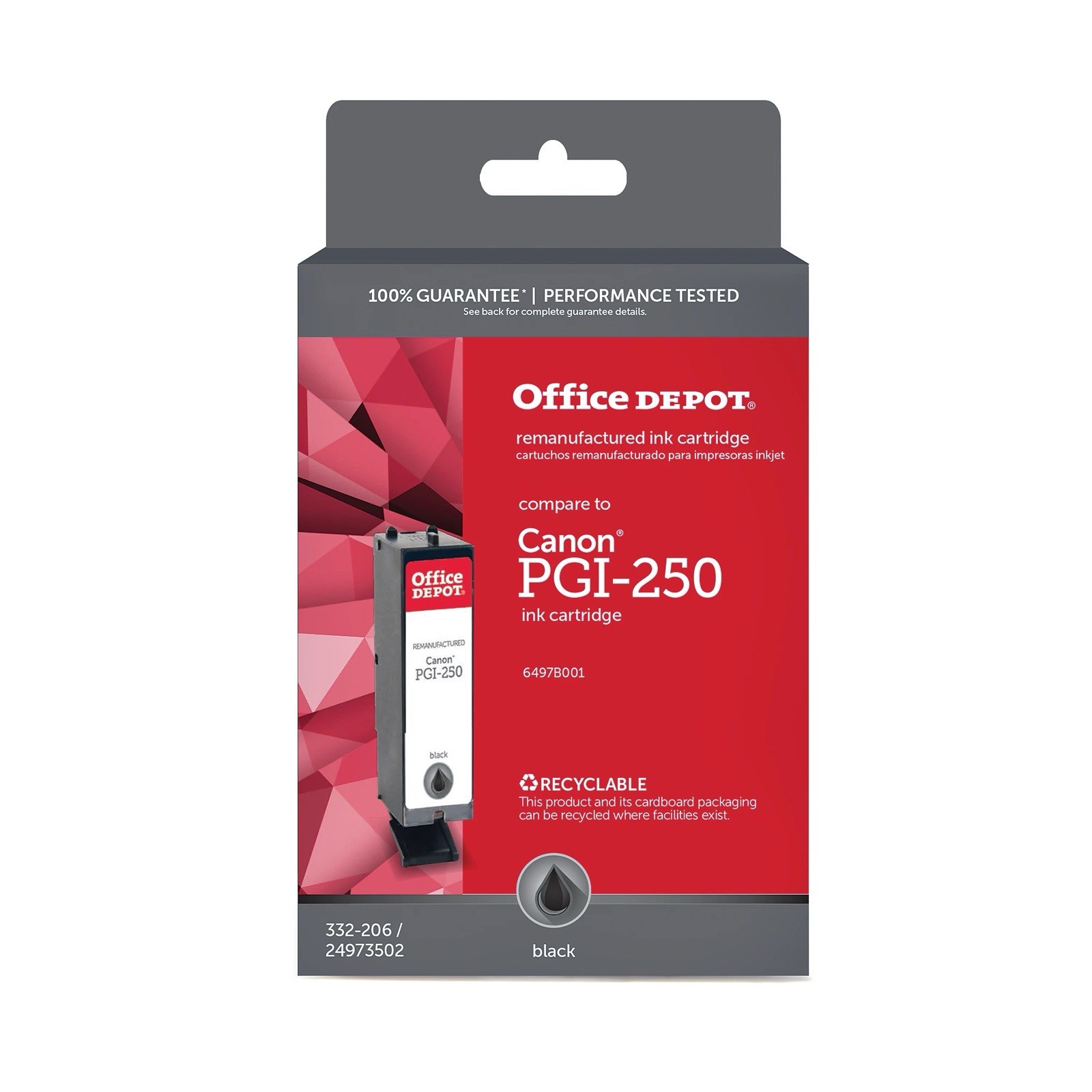Office Depot Reman Ink Cartridge, Compare To Canon PGI-250, Black