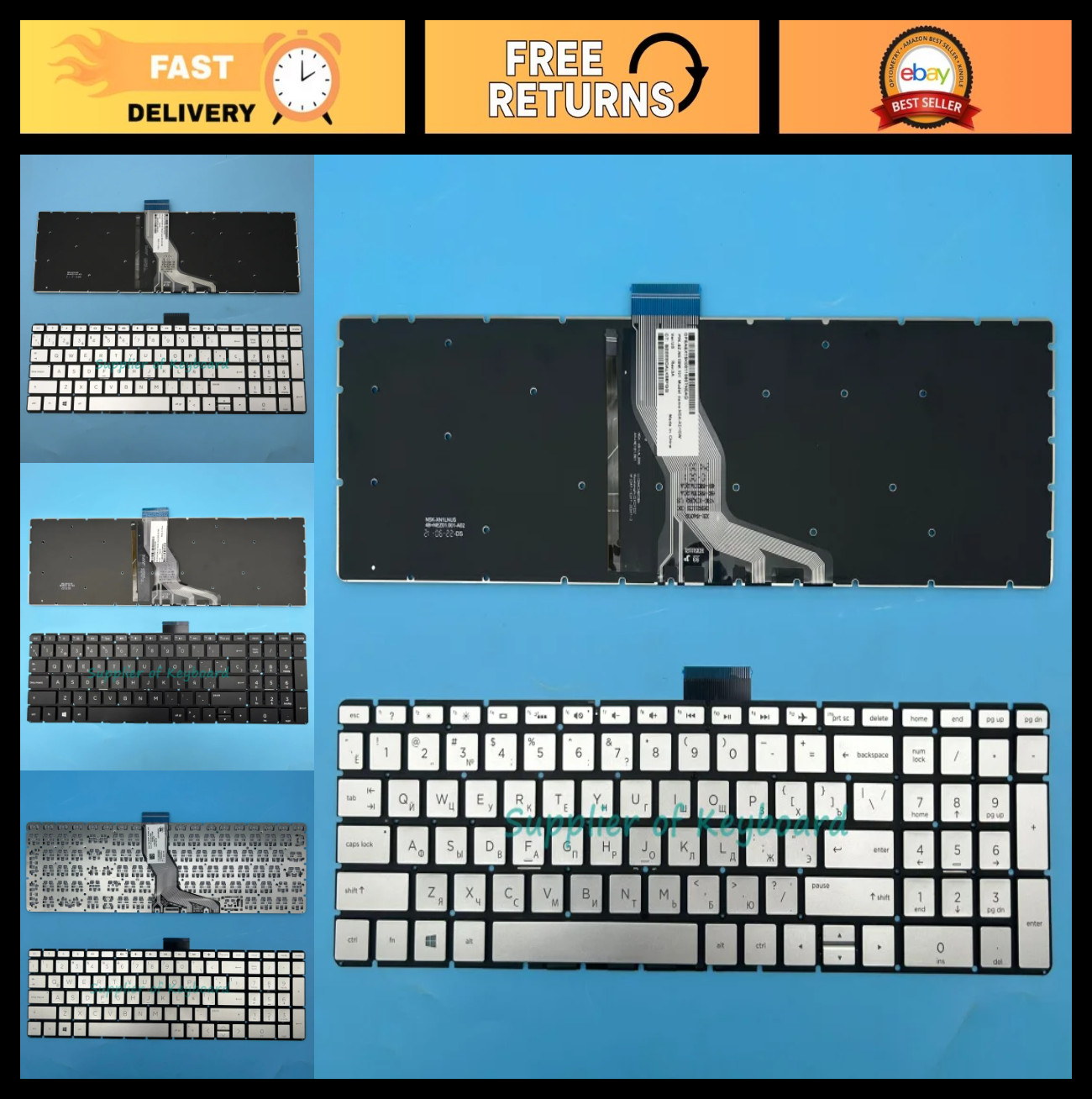 New US/RU/FR/SP Laptop Keyboard for HP 15-BS Series - High-Quality Replacement