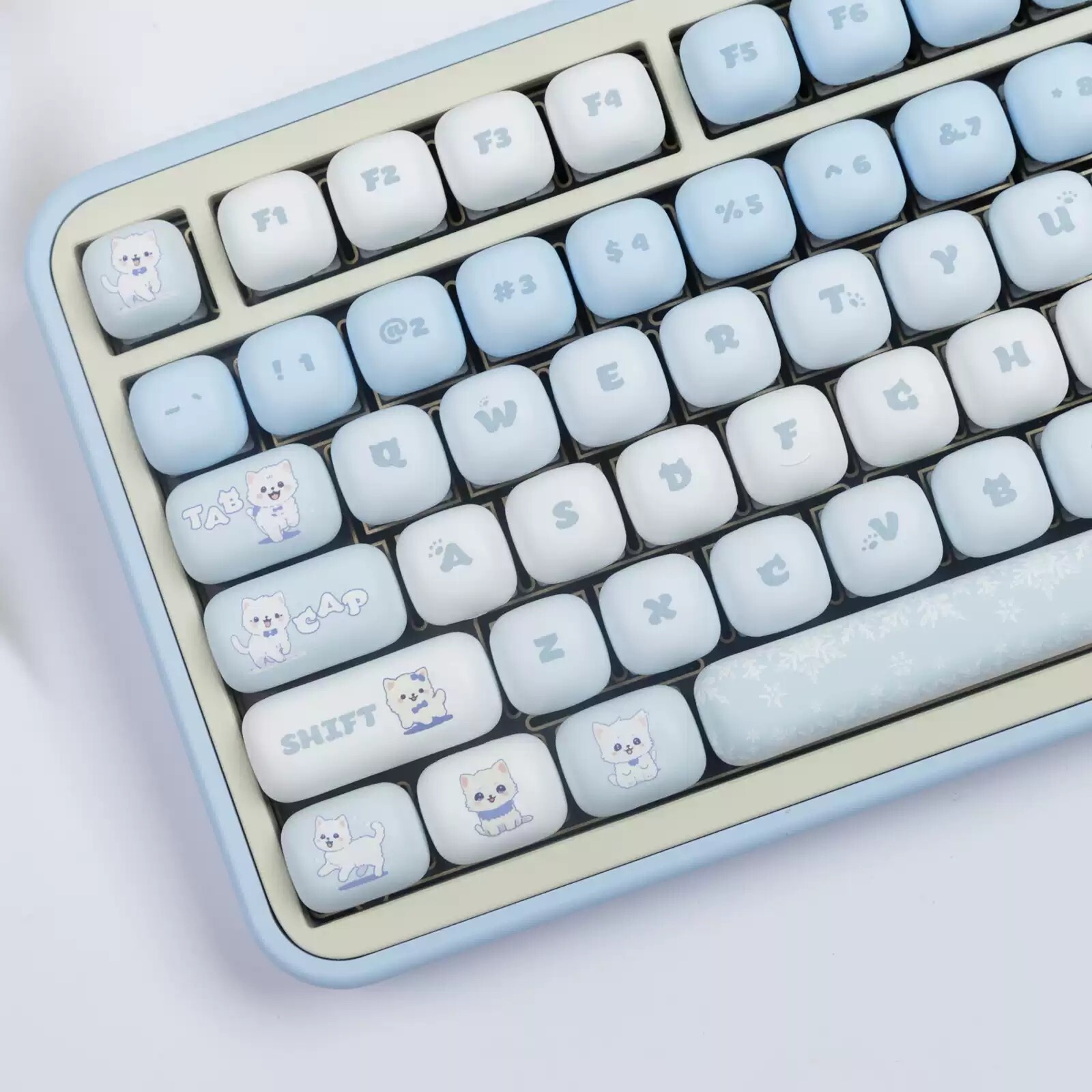 Cute Blue Cat MOG Profile Dye Sublimation PBT Keycap Set Kawaii Keycaps