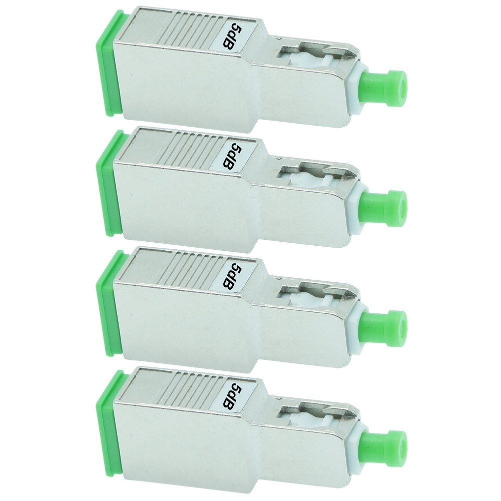 4x 5dB SC APC Connector Fiber Optic Optical Attenuator Single Mode Metal Green