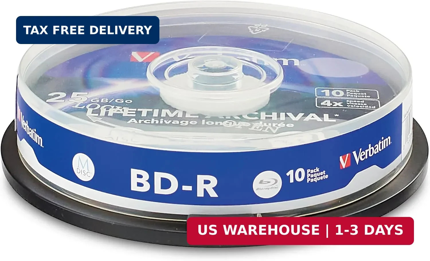 M DISC BD-R 25GB 4X Inkjet Printable Archival Discs, 10 Pack