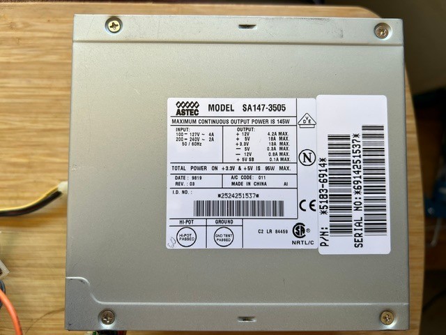 ASTEC SA147-3505 Power Supply 145W ATX 20-PIN 4x MOLEX
