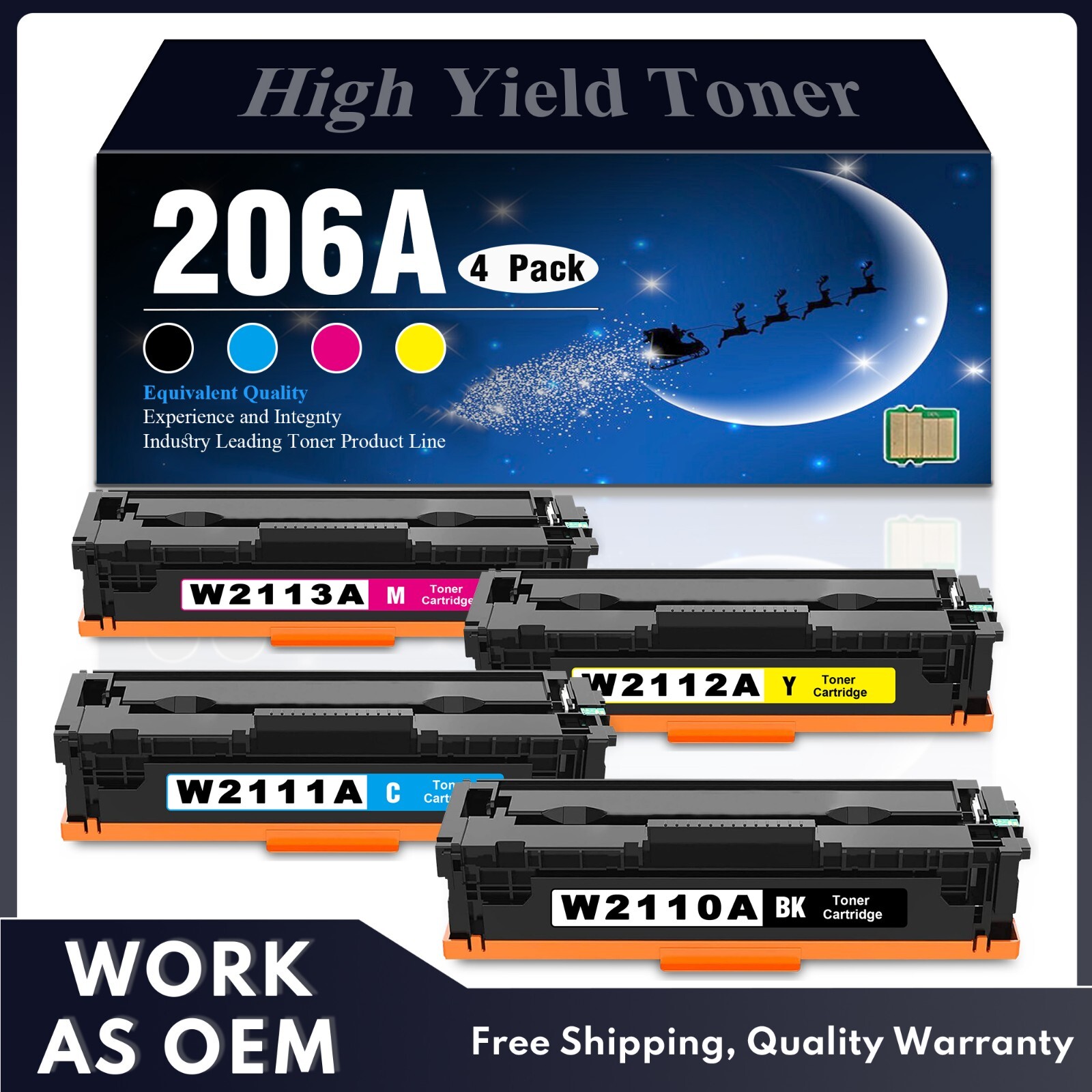 206A Toner Cartridges with Chip 4Pack for 206X MFP M255 M283fdw M283cdw Printer