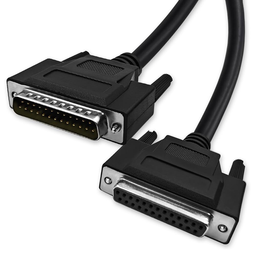 DB25 Serial Cable 25 Pin Male to Female Double Shielded 6.6 Ft Black