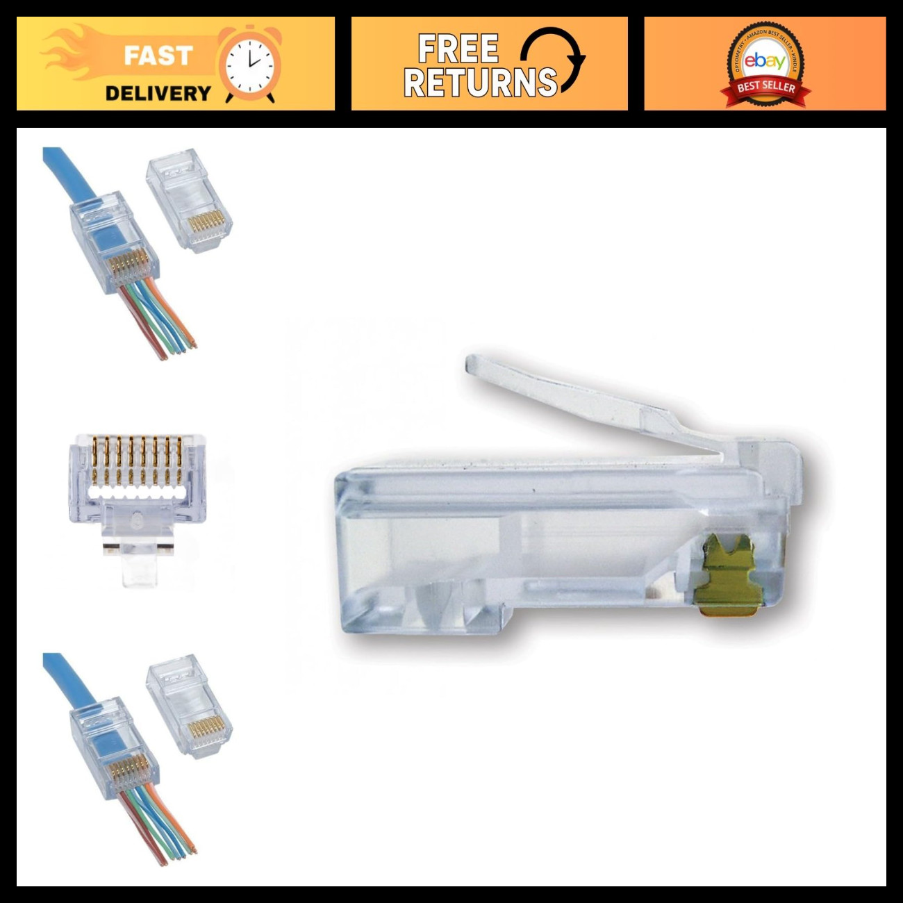 EZ-RJ45 Cat6 Connectors for Ethernet Cable Termination - 50 Pack, Easy Install