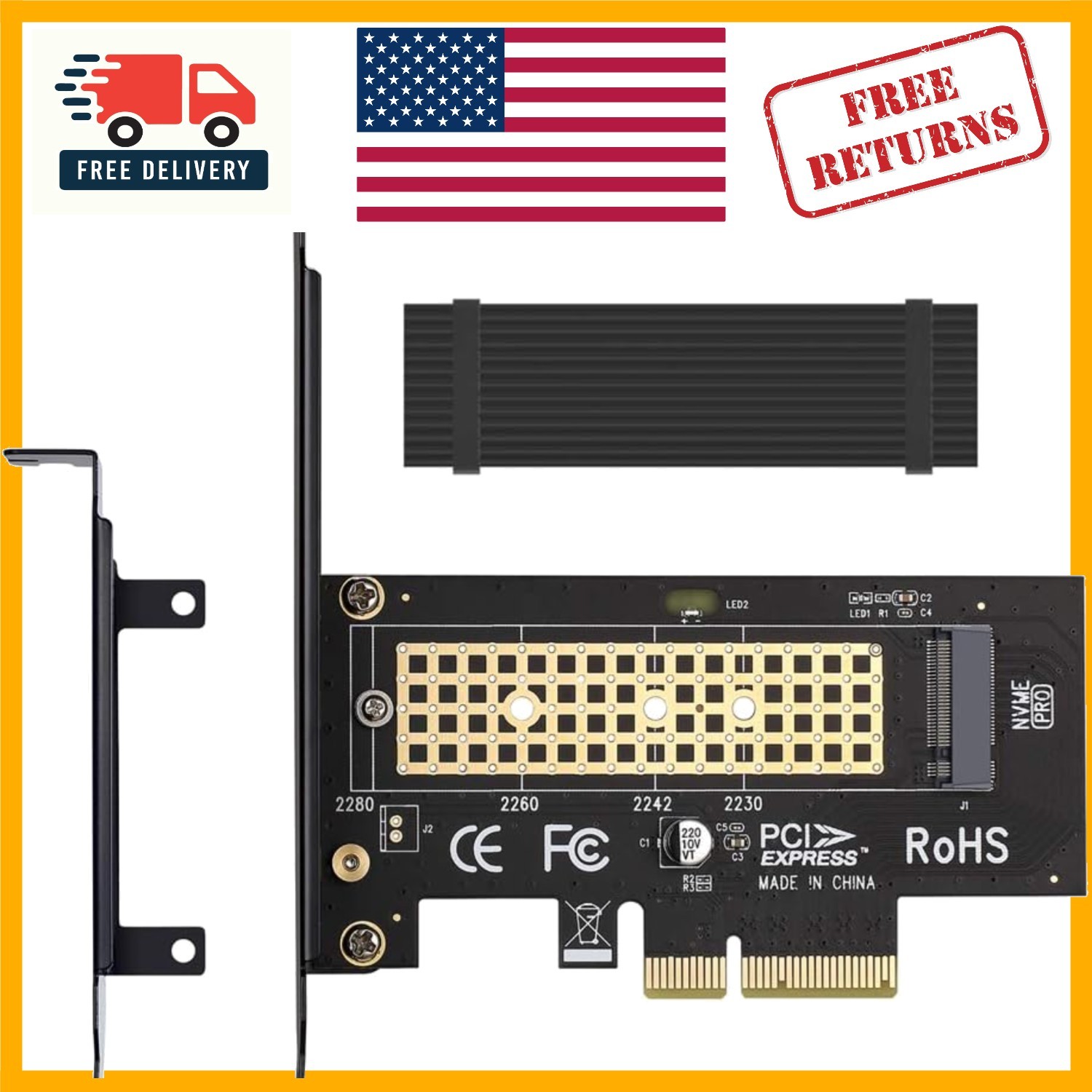 High-Performance M.2 NVMe to PCIe 4.0 x4 Adapter - Cooling Heatsink Included