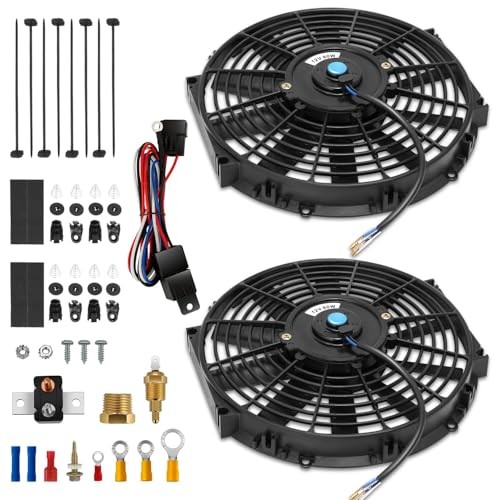 12" Dual Electric Radiator 12 Inch w/Thermostat Wiring Switch Relay Kit Black