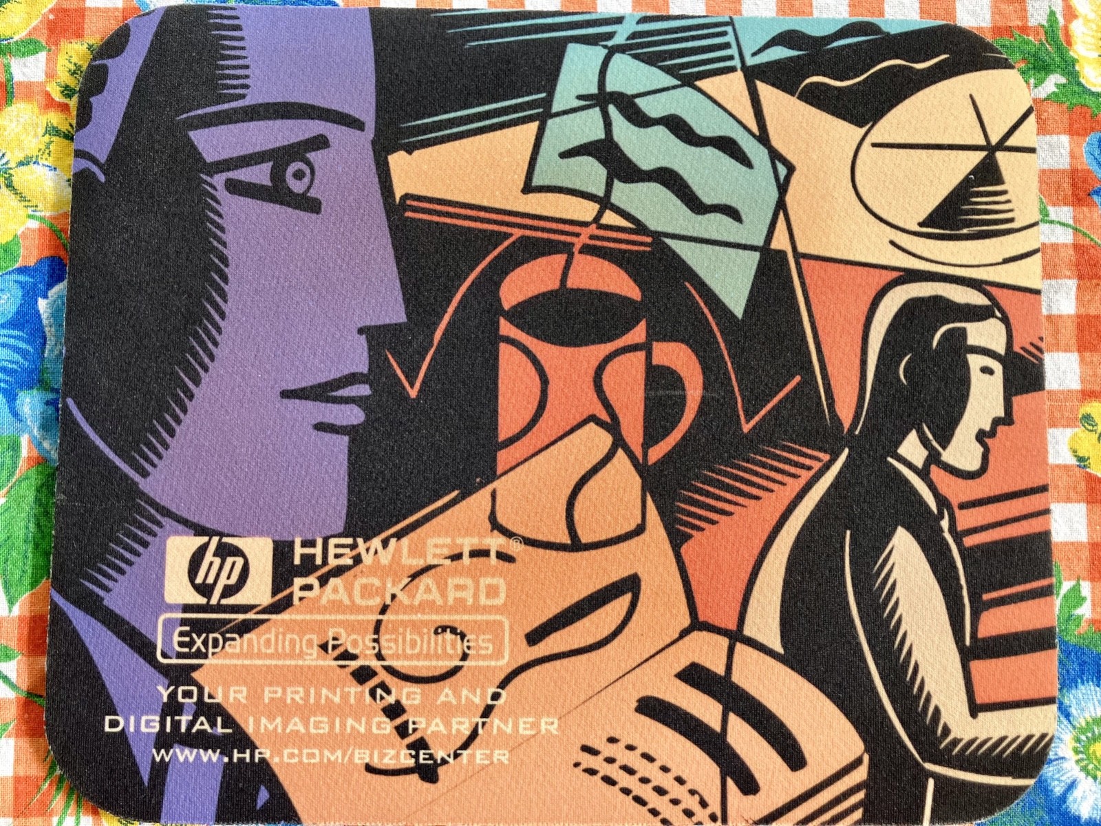 Vintage 90s Rare Hewlett Packard Global Village Coffeehouse Art Mousepad Retro