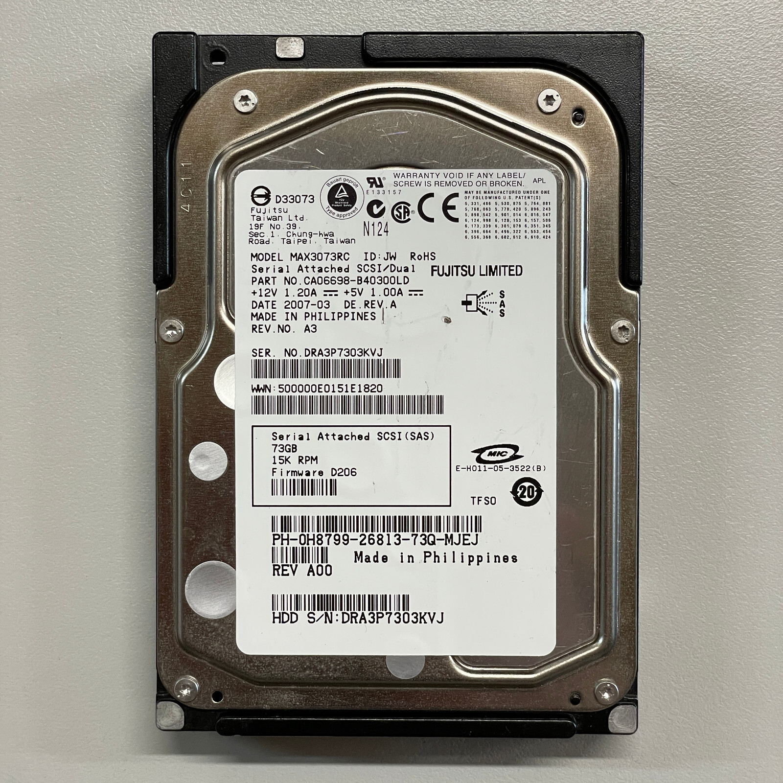 Fujitsu MAX3073RC 73GB 3.5" SAS HDD 3gbps 15K RPM 8MB Cache CA06698-B40300LD