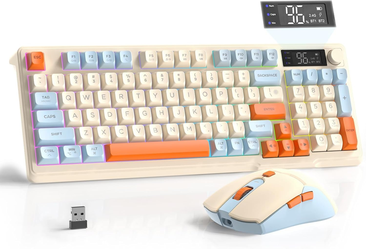 T96 Smart Display Wireless Gaming Keyboard and Mouse Comb, 94Key LED Lighting Re
