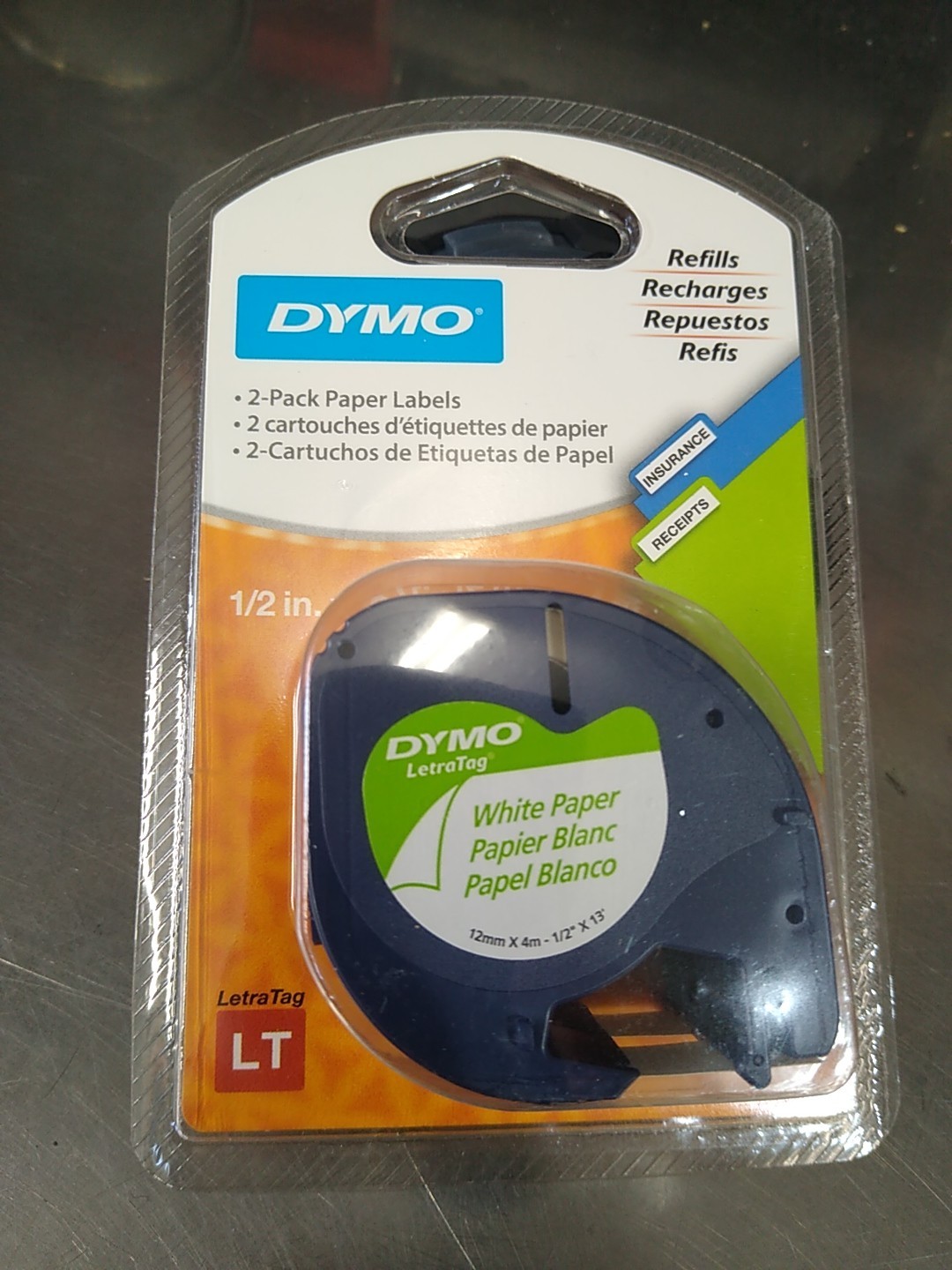 Dymo 10697 LetraTag Paper Labels, 1/2" x 13ft, White
