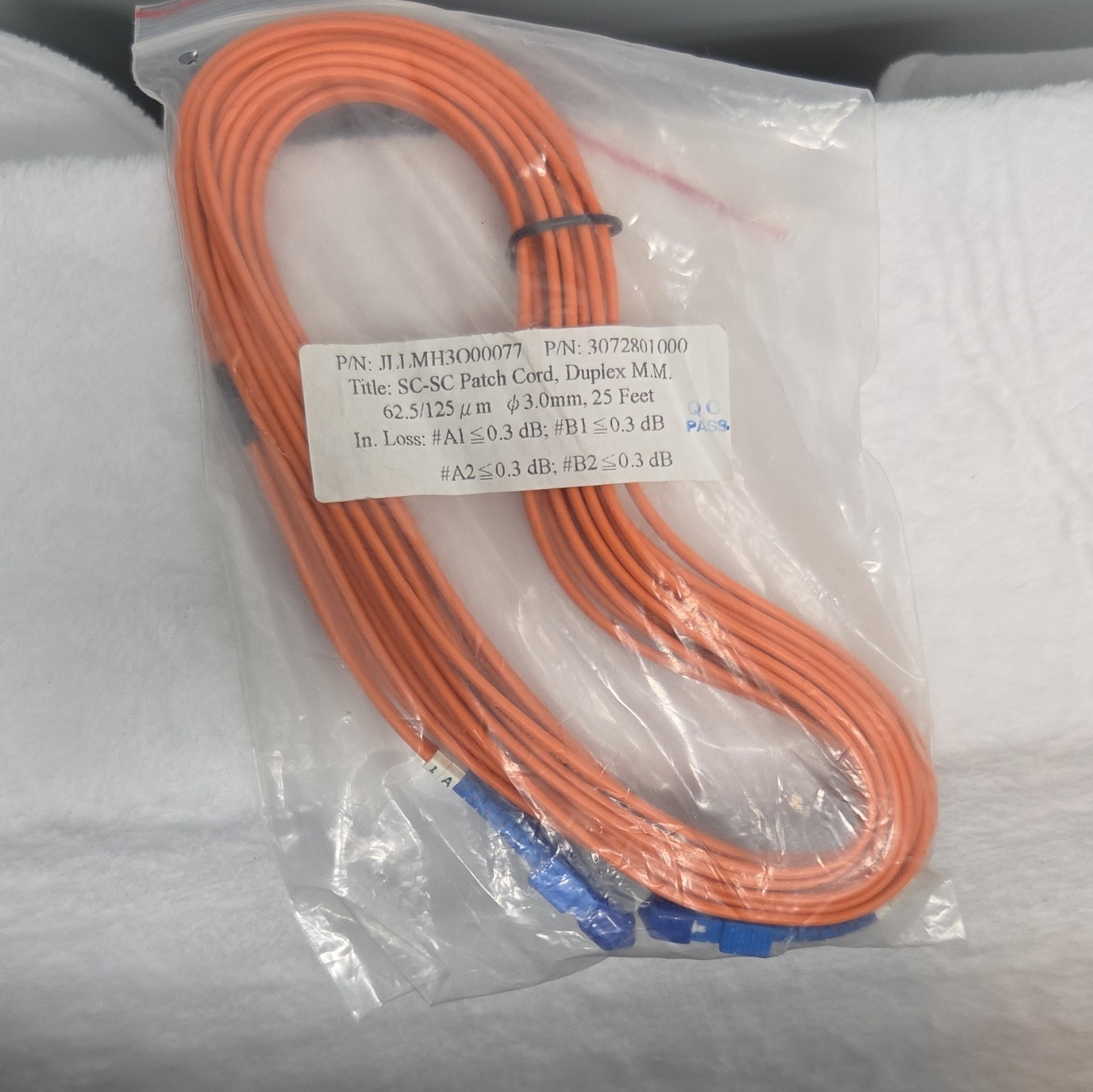 SC-SC Duplex Multimode 62.5/125 Fiber Optic Patch Cable 25 ft Orange 3.0mm