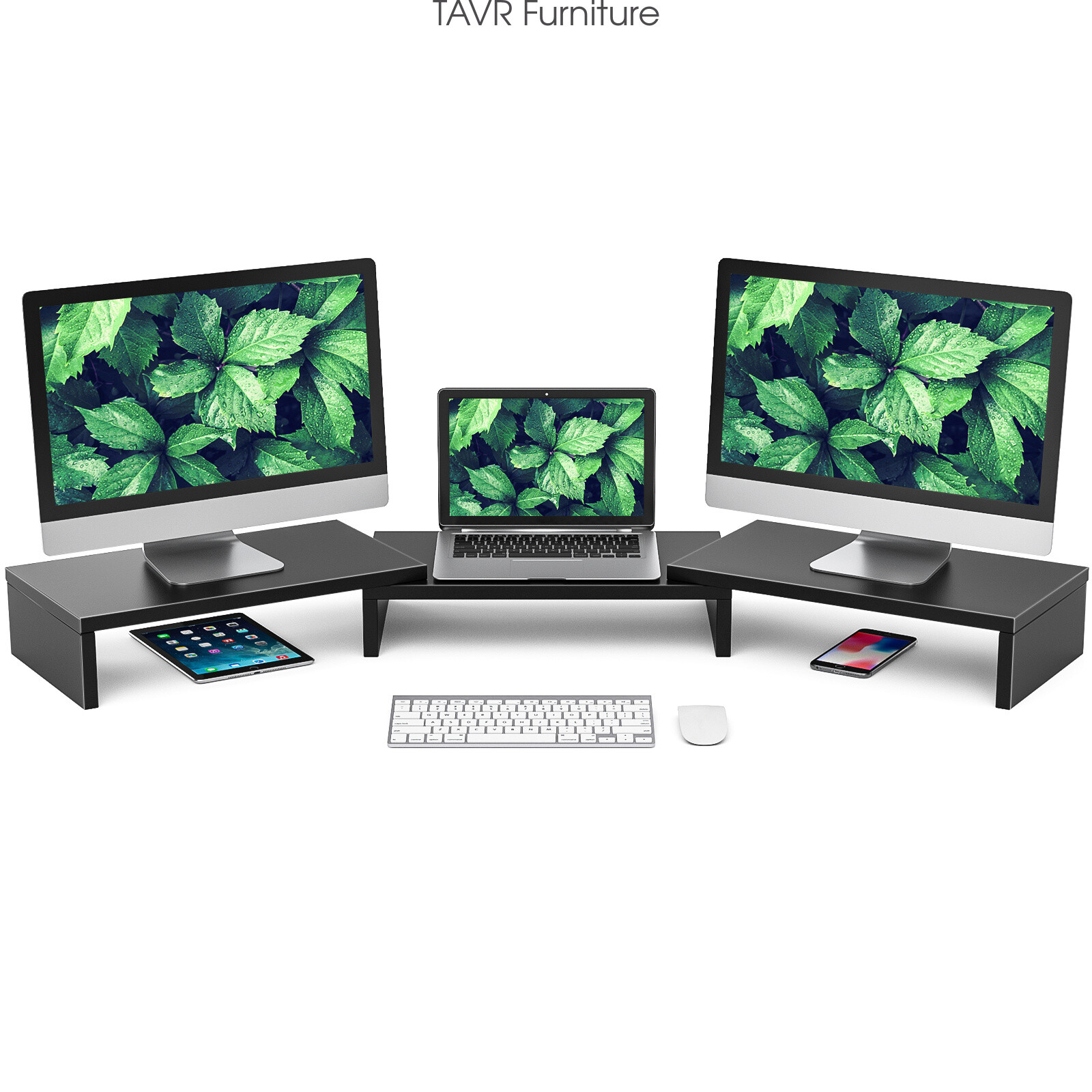 TAVR Universal 3 Wood Dual Monitor Stand Risers, Length and Angle Adjustable