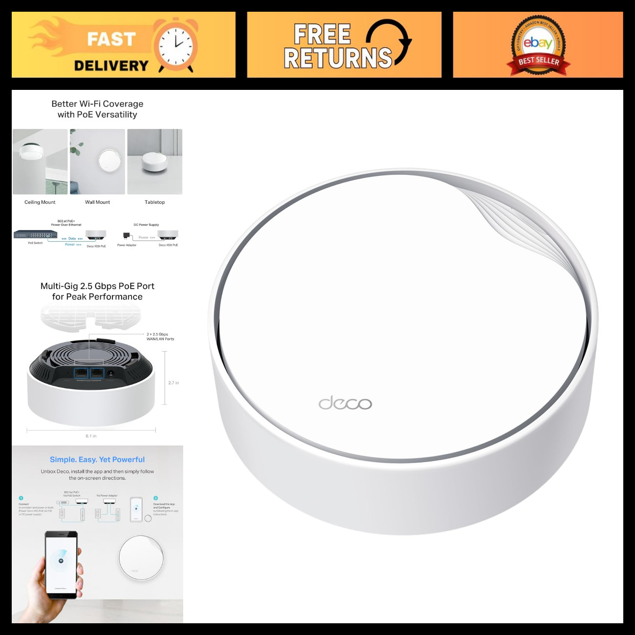 AX3000 PoE Mesh WiFi 6 System, High-Speed Dual-Band Router, Deco X50-PoE