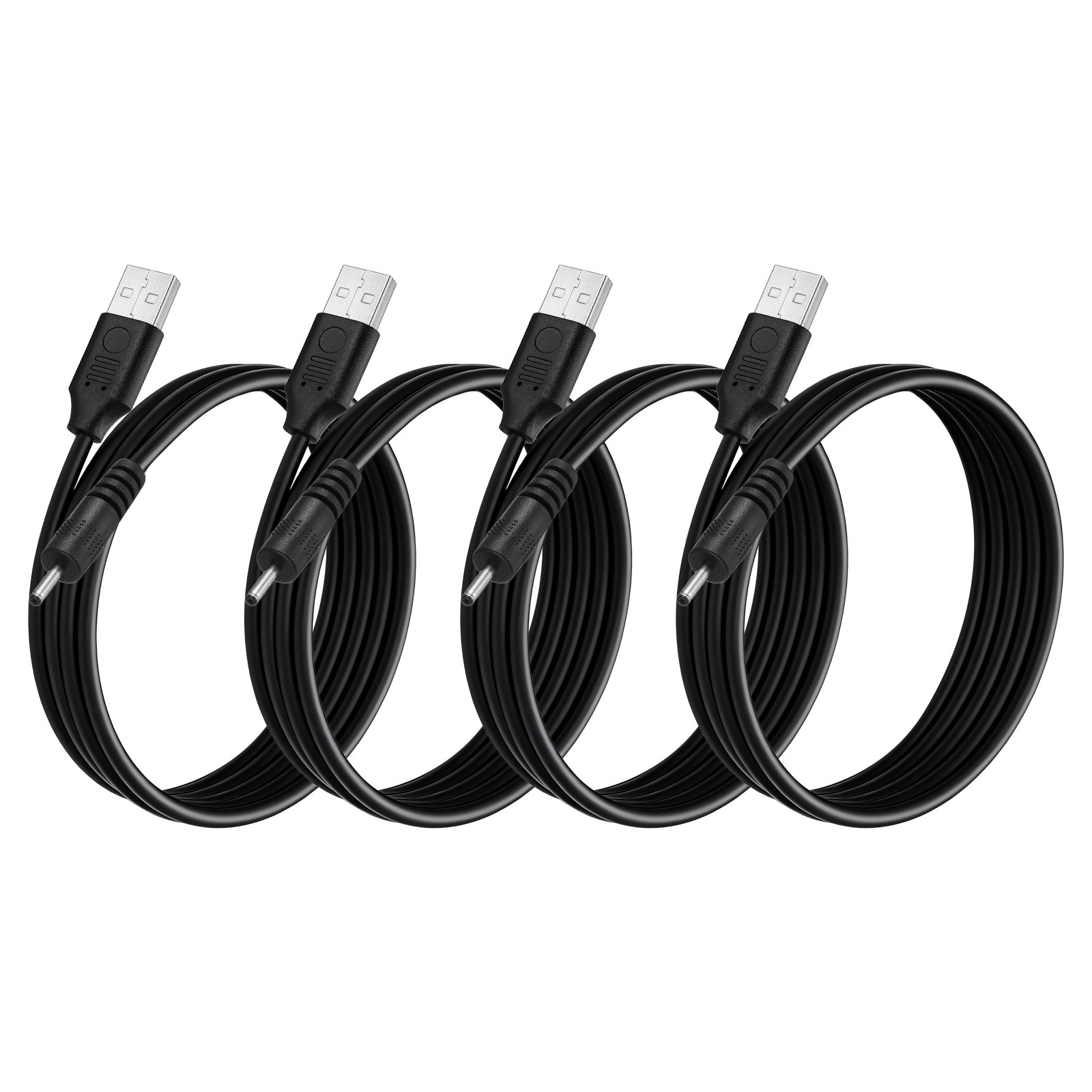 4Pcs USB to DC Power Cable 2.5x0.7mm, 5V 3A for LED Lights, 0.5 M/2Ft, Black