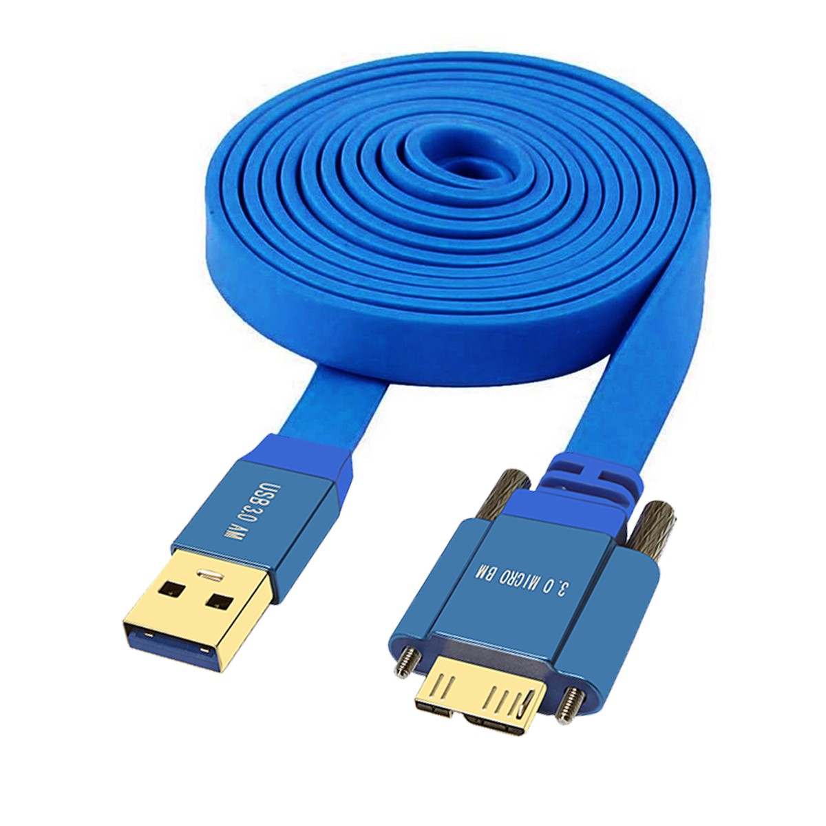 CY USB 3.0 Data Cable Flat Type-A Male to Micro-USB 3.0 Male with Thumbscrew
