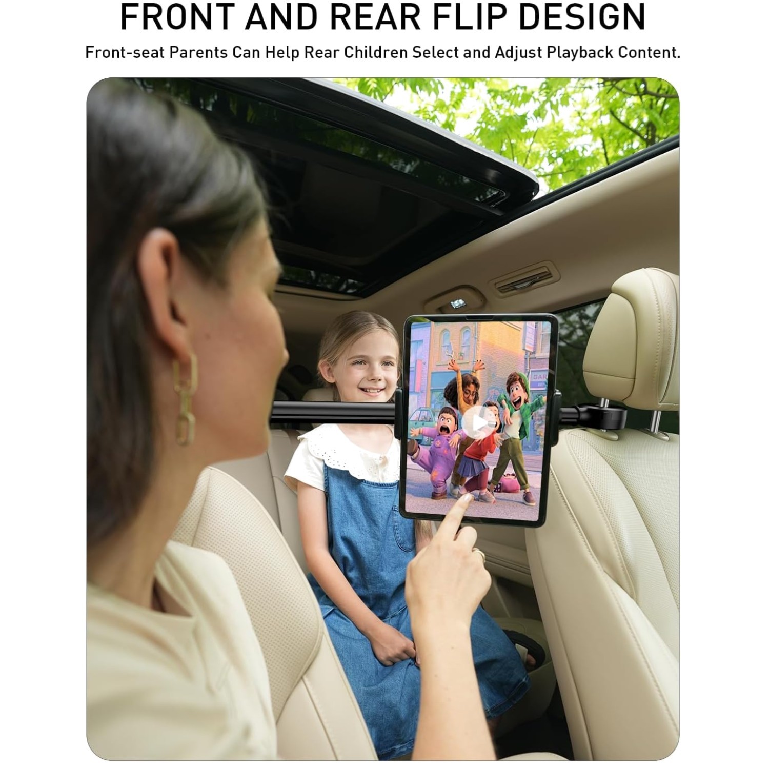 Car Headrest Tablet Holder for iPad: Front & Rear Flip Mount