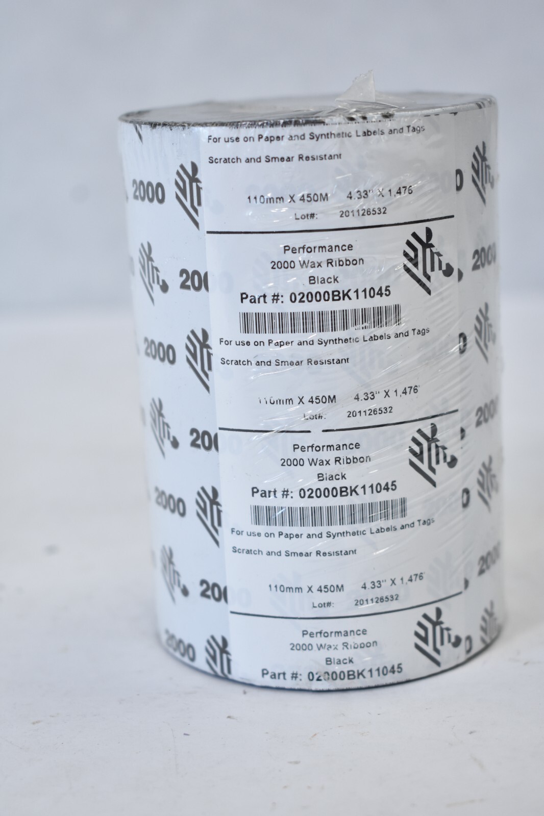 Zebra Performance 2000 Wax Print Ribbon Black 110mm x 450m 02000BK11045