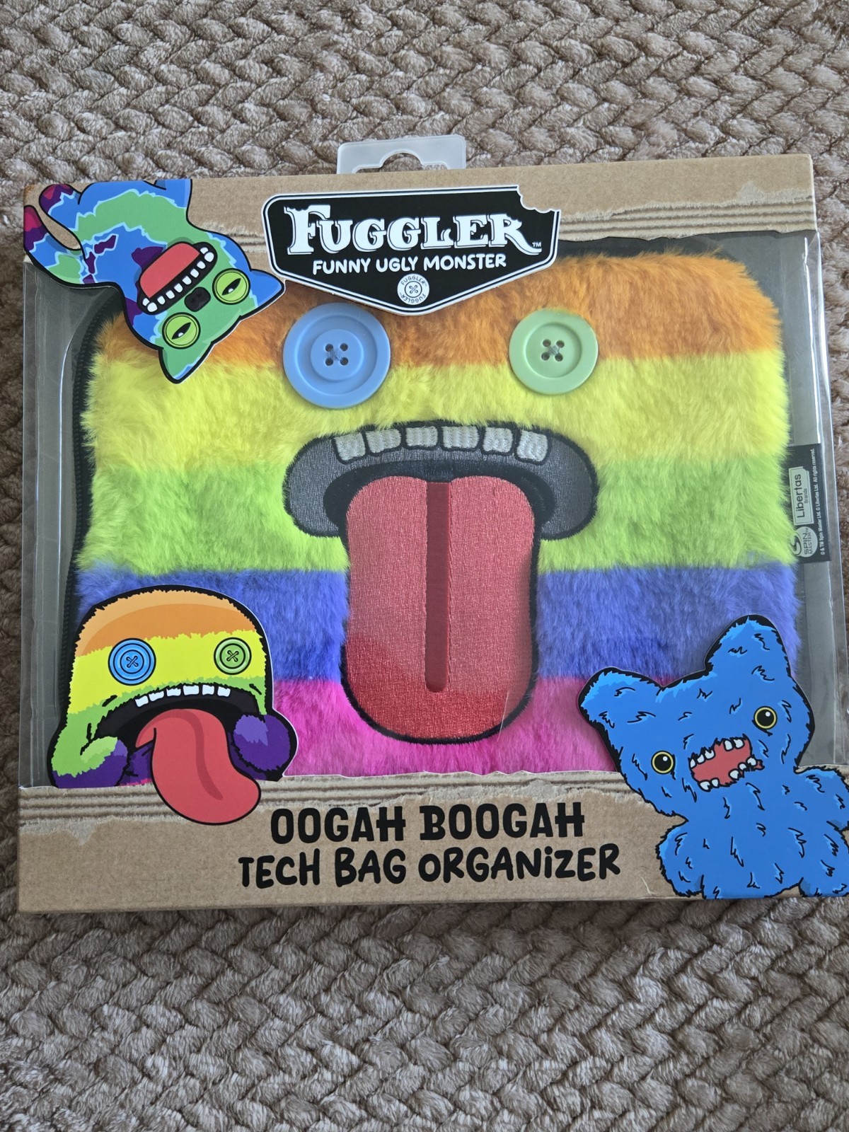Fuggler Oogah Boogah Tech Bag Organizer Furry Plush Zipper Case Rainbow New 2026