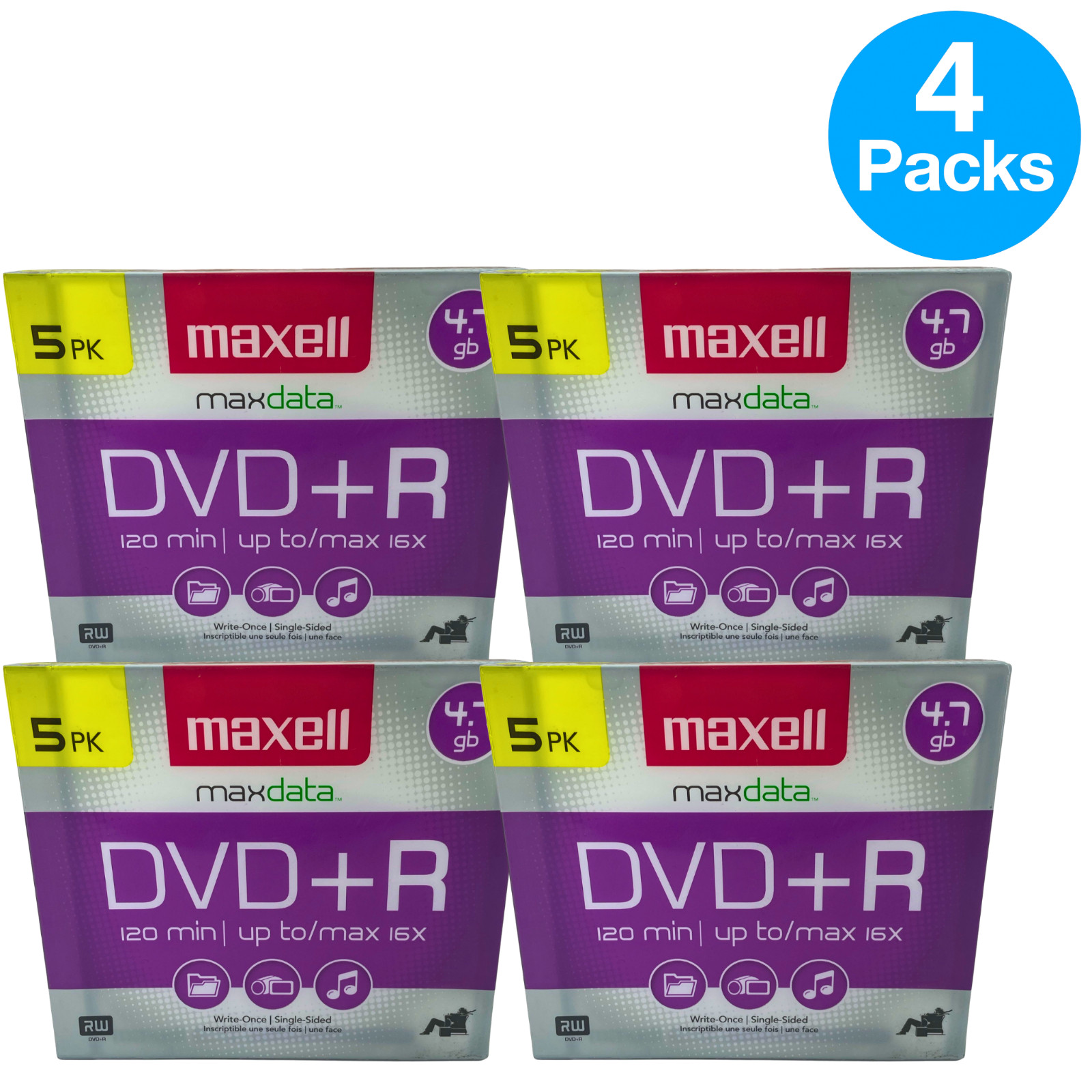 Maxell DVD+R maxdata 4.7GB 120 Min 5 Pack 4 Bundle New