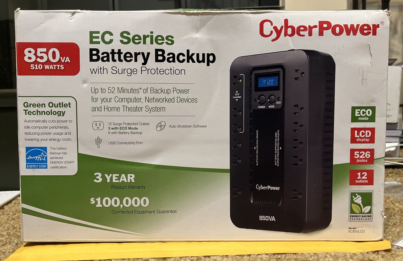CyberPower EC850LCD-R 850VA/510W Battery Backup With Surge Protection