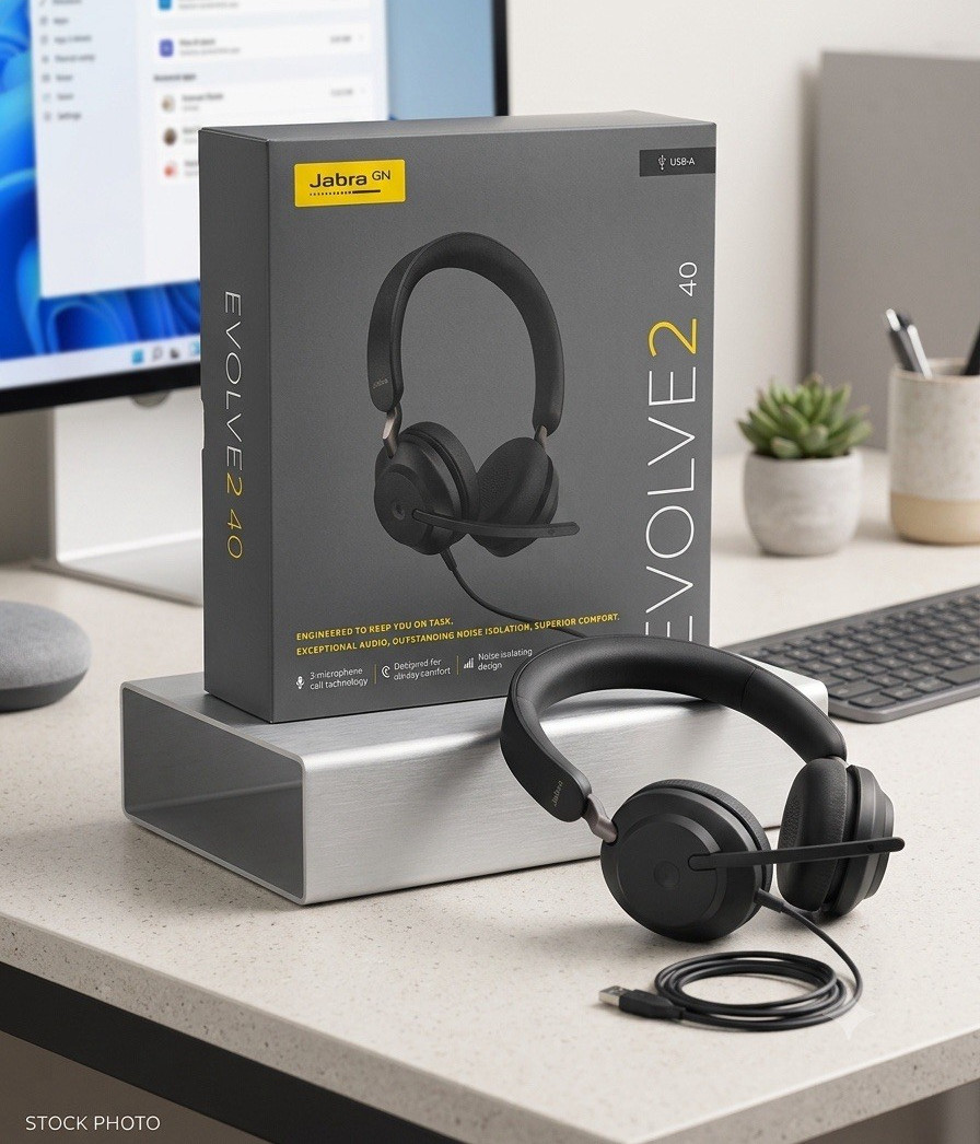 Jabra Evolve2 40 Wired USB On-Ear Headset, Dual, Boom Mic, NC, Black