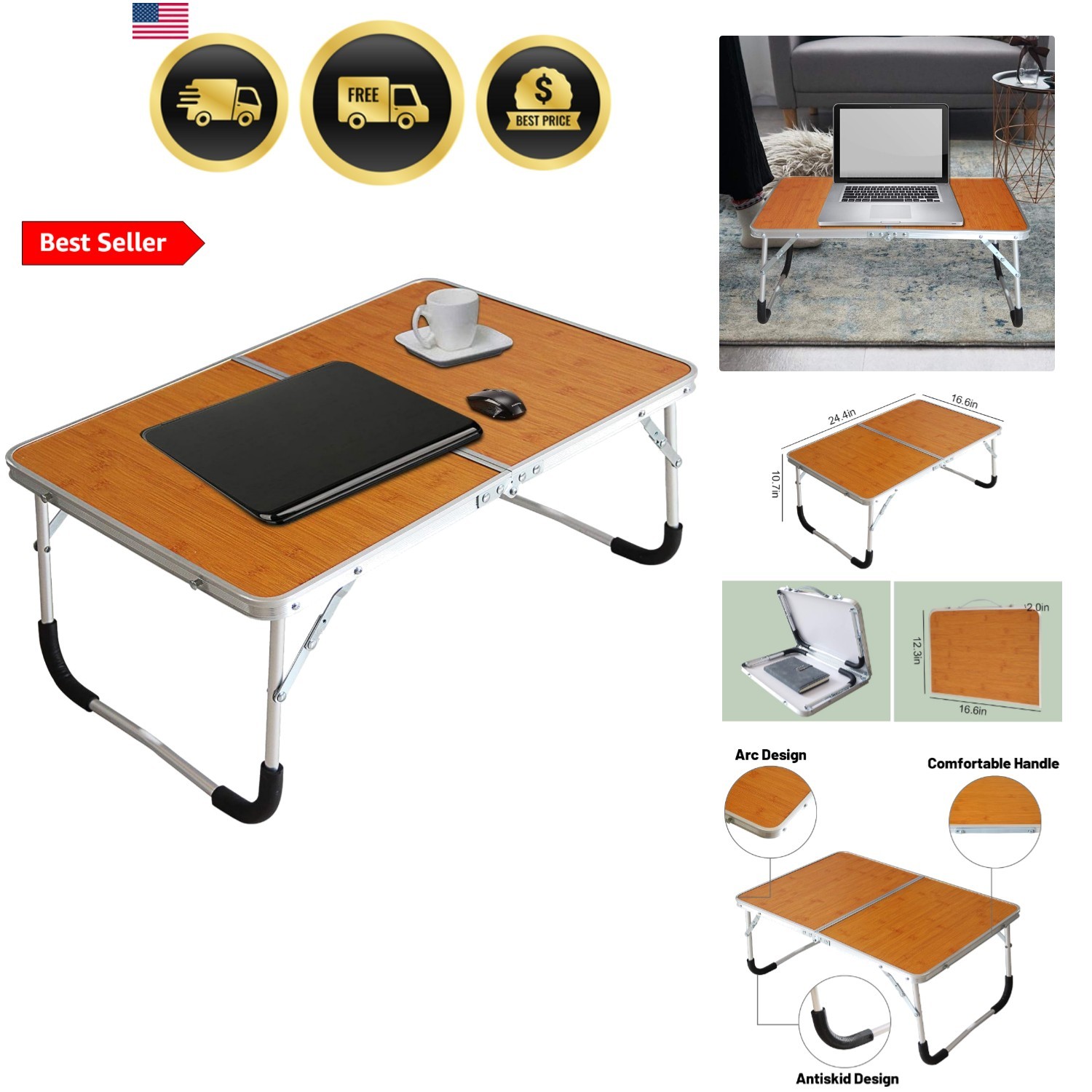 Foldable Laptop Table, Bed Desk, Breakfast Serving Bed Tray, Portable Mini Pi...