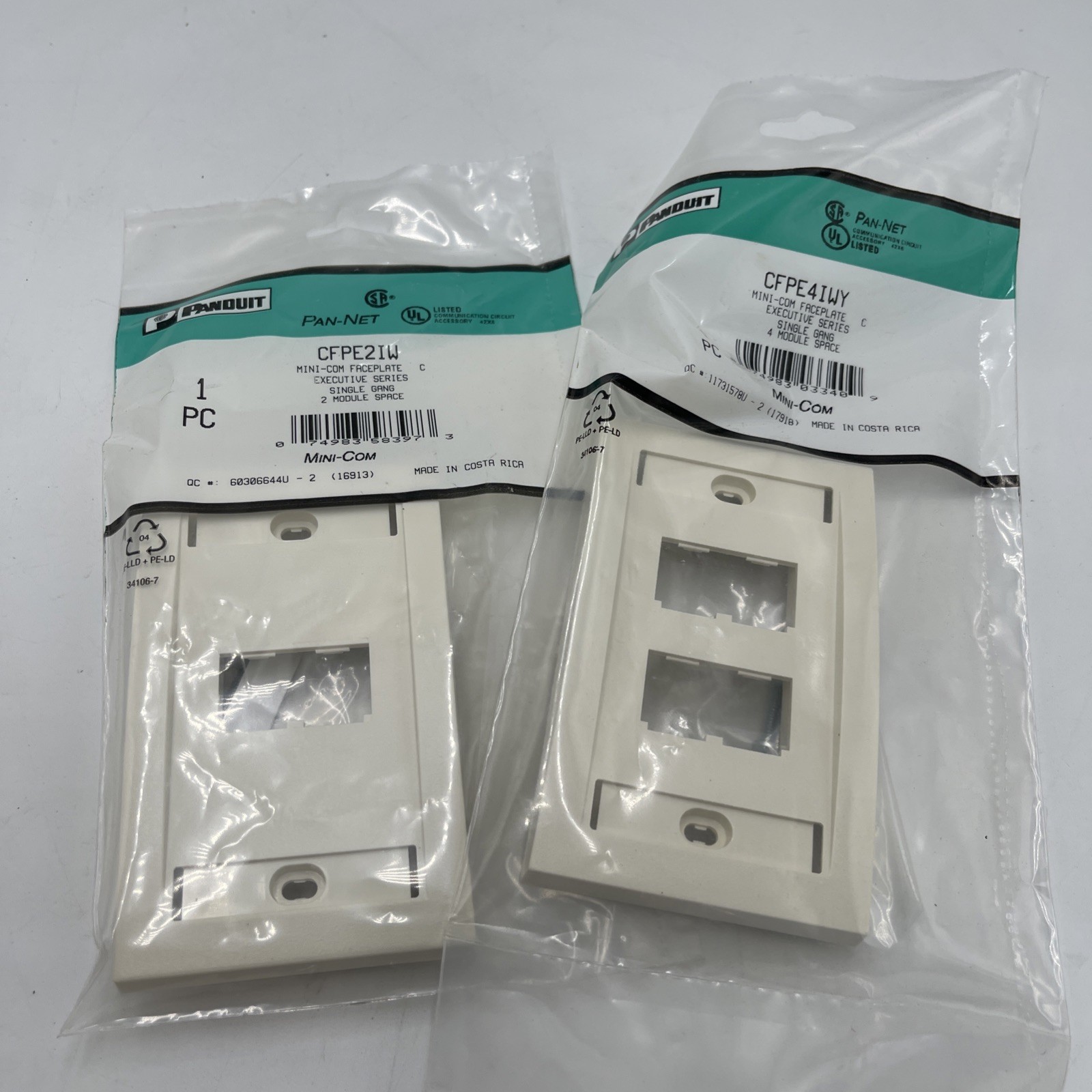 PANDUIT CFPE4IWY  & CFPE2IW Wall Plate Single Gang 2 & 4 Module White Faceplate