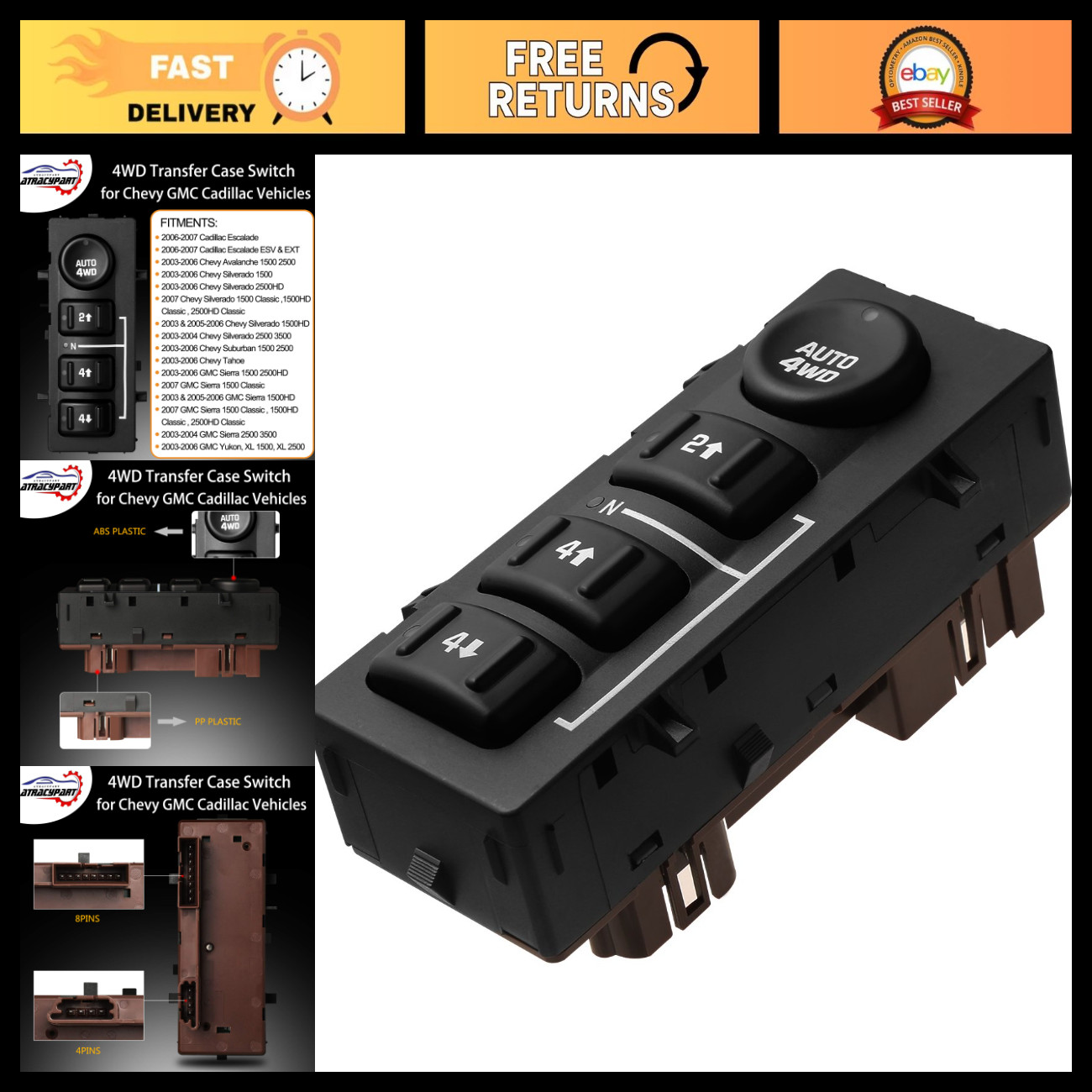 4WD Transfer Case Switch Button for GMC Chevrolet 4x4 Models - Easy Install