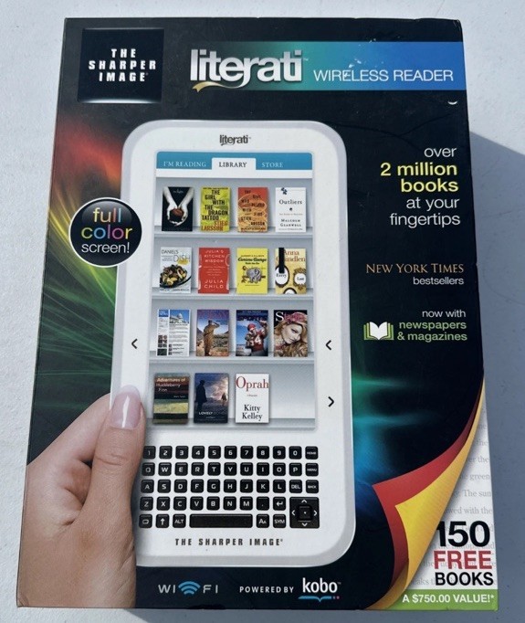 NEW Literati Wireless Reader-Kobo Color Screen-Sharper Image 2010-Free150-Books