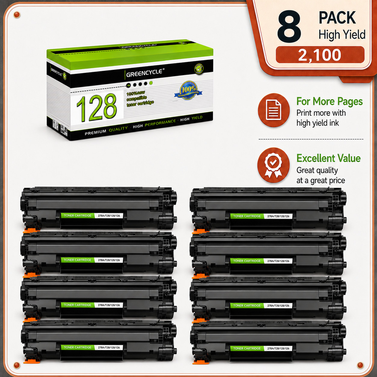 8PK CRG-128 Toner Cartridge Fit For Canon128 ImageCLASS D530 / D550 / D560