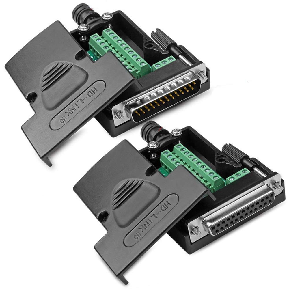 2PCS DB25 Solderless Serial to 25 pin Terminal Male Female Adapter