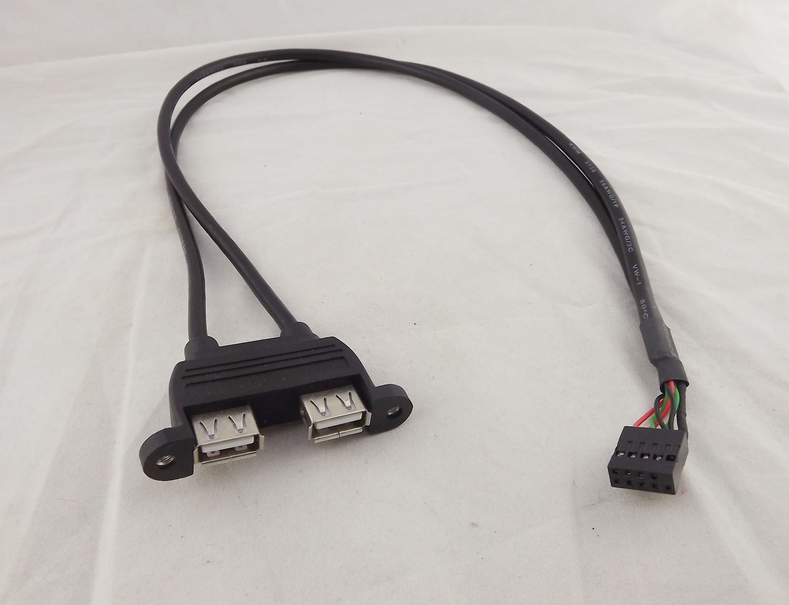 1x Dual USB2.0 A Female to Motherboard 9 Pin Header Cable with Screw Panel Holes
