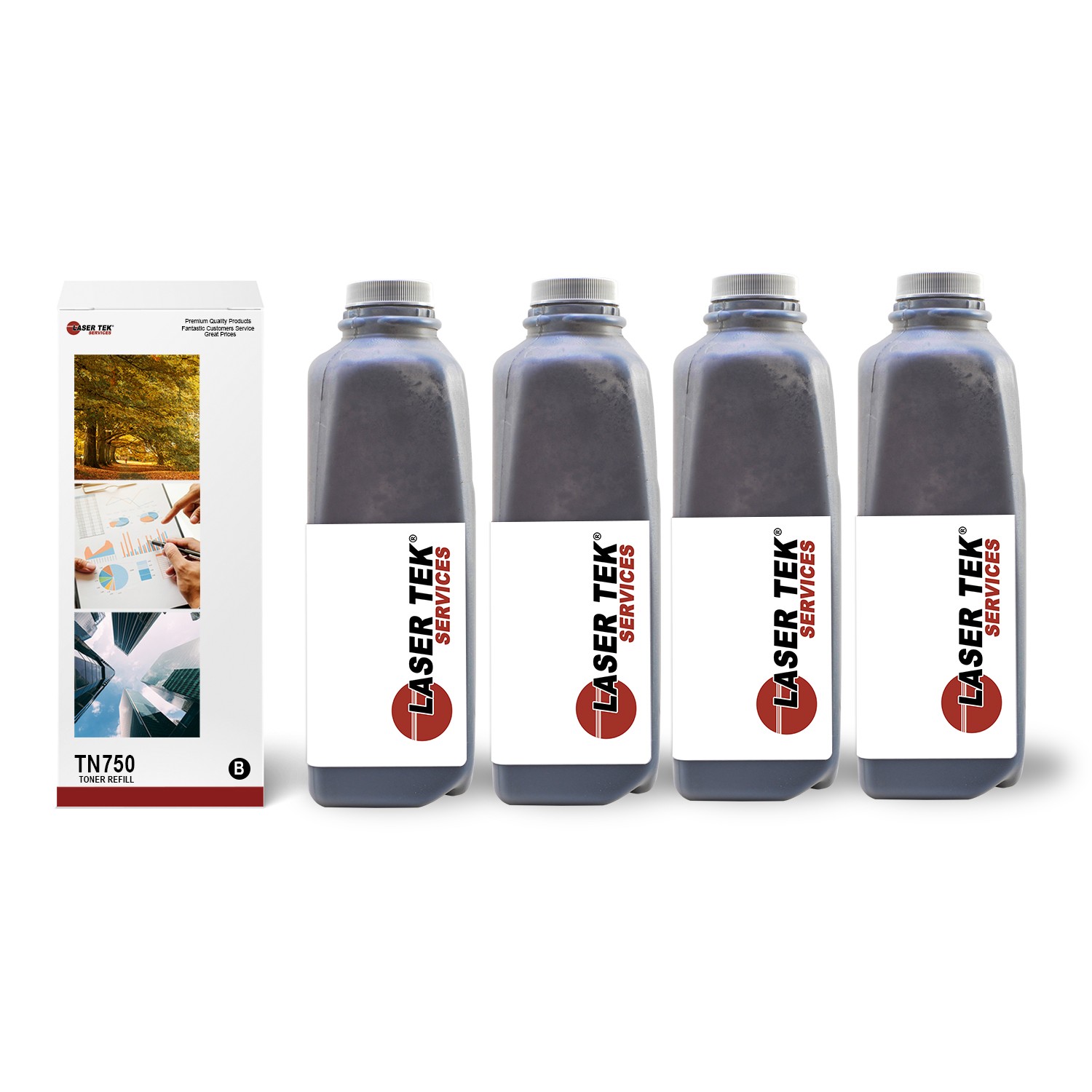 4Pk LTS TN750 Black Toner Refill Kit Compatible for Brother HL-5470DWT 6180DWT