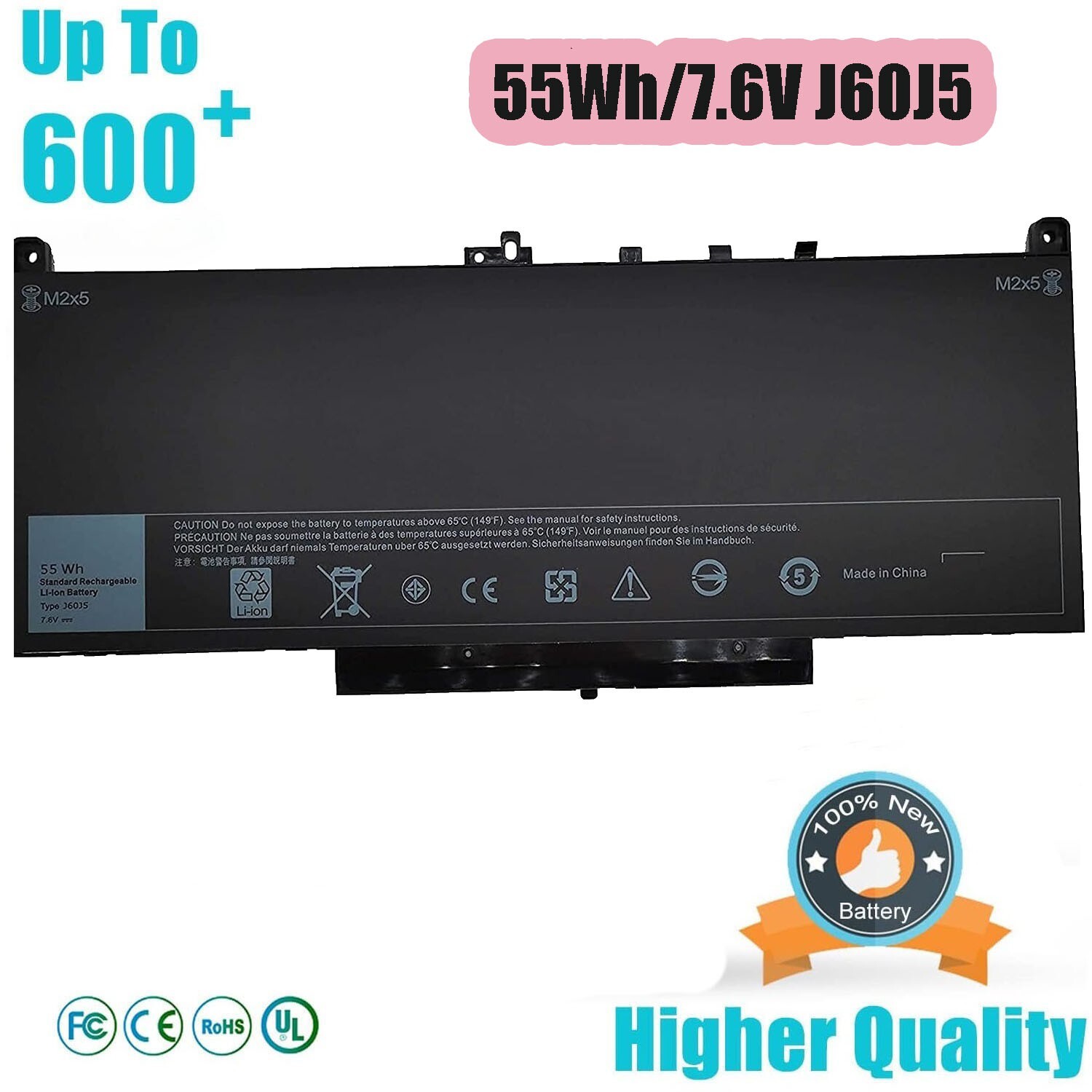 2PCS J60J5 Battery For Dell Latitude E7270 E7470 Series 451-BBSX 451-BBSY 55Wh