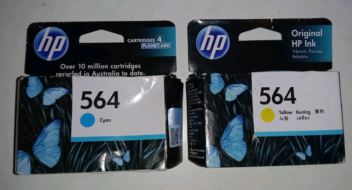 2 X GENUINE Original HP 564  BLACK & YELLOW Ink Cartridges Toner Both OOD SEP 23