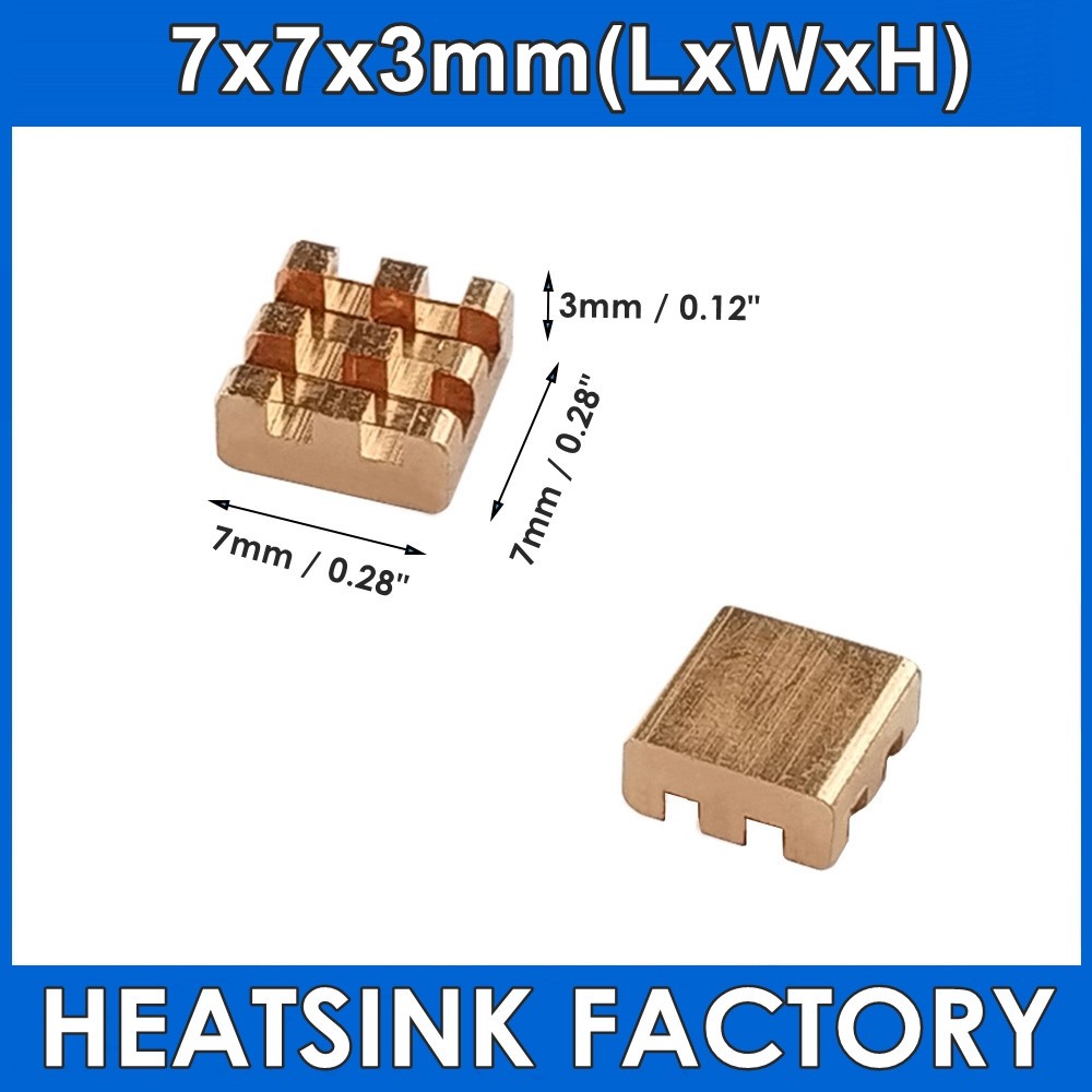7x7x3mm Pure Copper Heatsink for cooling PCB CPU IC VRM without tape