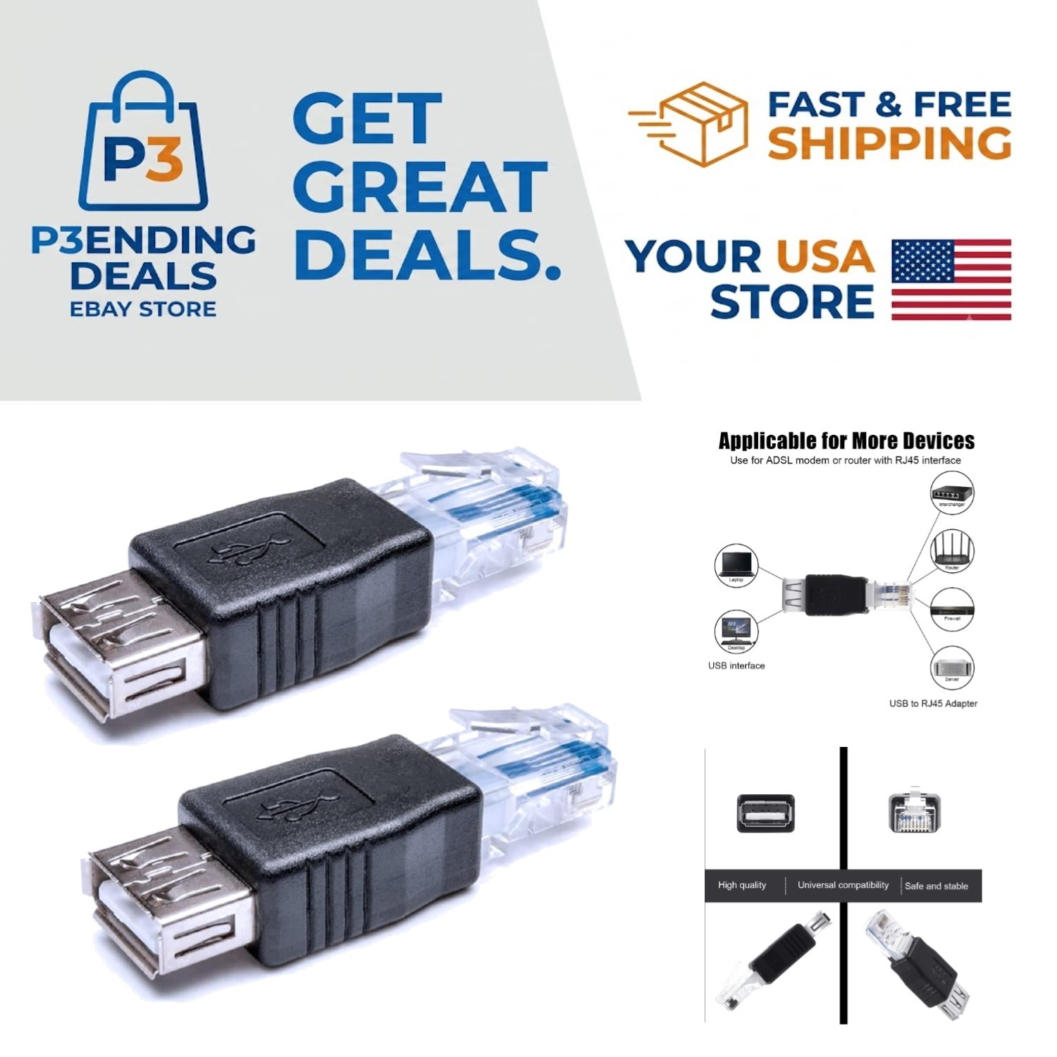 Reliable USB to RJ45 Ethernet Adapters - 2-Pack for Seamless Connectivity Needs