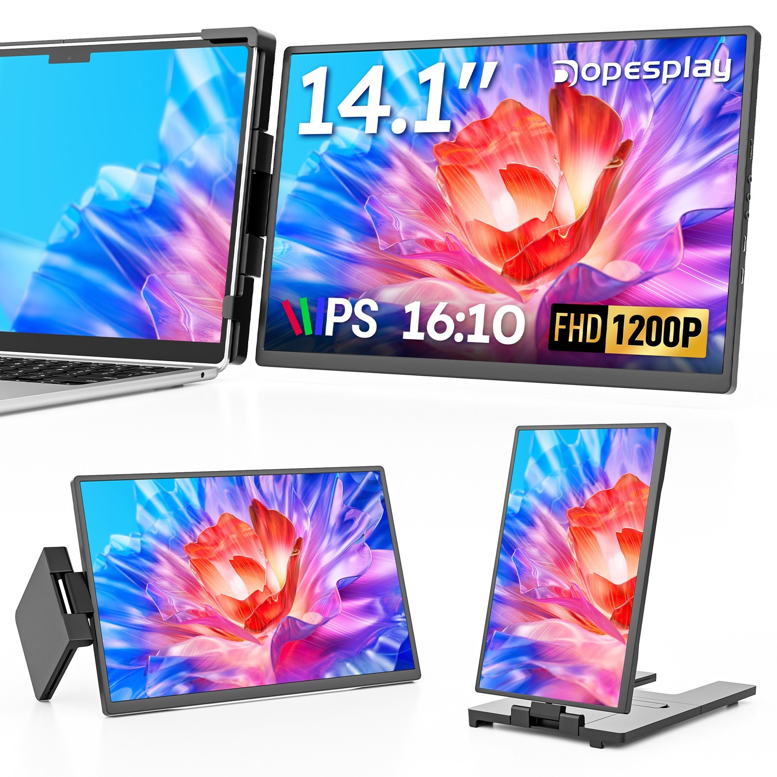 Used 14.1'' Laptop Screen Extender Portable Monitor 1200P for 14"-17" -No Manual