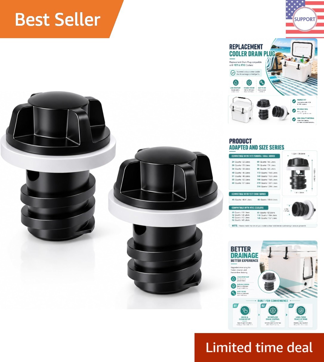 Durable Replacement Cooler Drain Plugs for Yeti/RTIC - Small, Leak-Proof 2-Pack
