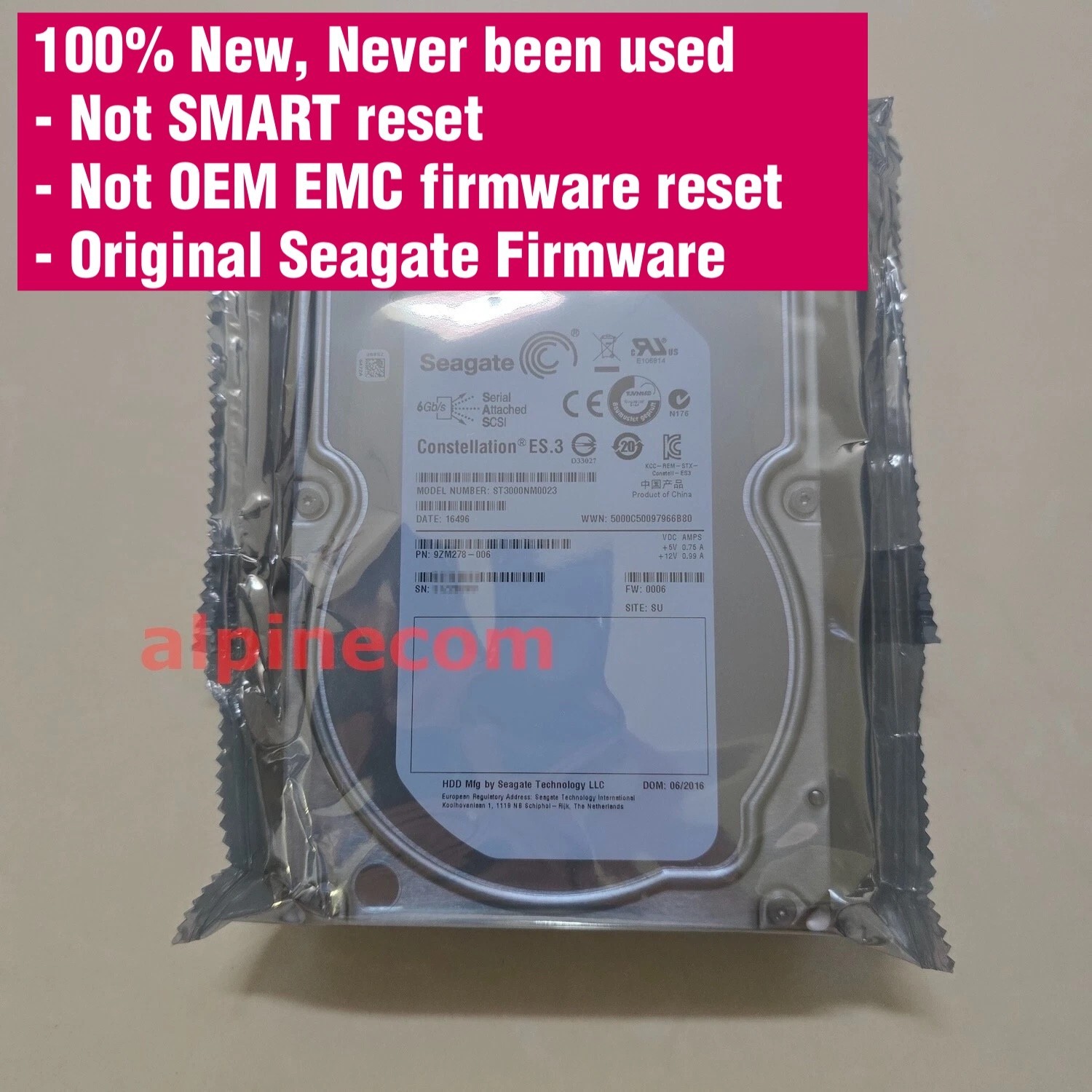 Seagate HDD 3TB 3.5 SAS 6G Constellation ES.3 FW 0006 9ZM278-006 ST3000NM0023 ✅