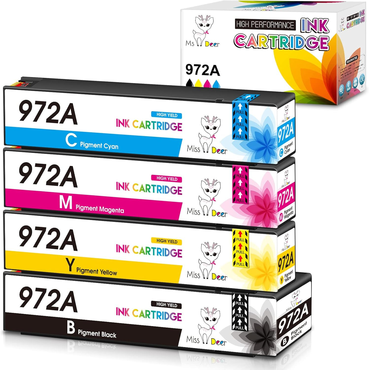 Miss Deer 972A Ink Cartridges Compatible Replacement for HP 972 972A 972 X Ink C