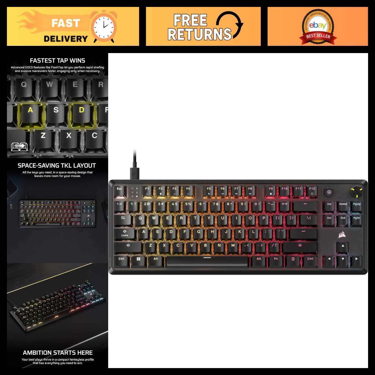 RGB Tenkeyless Mechanical Gaming Keyboard - Compact, Customizable, Fast Response