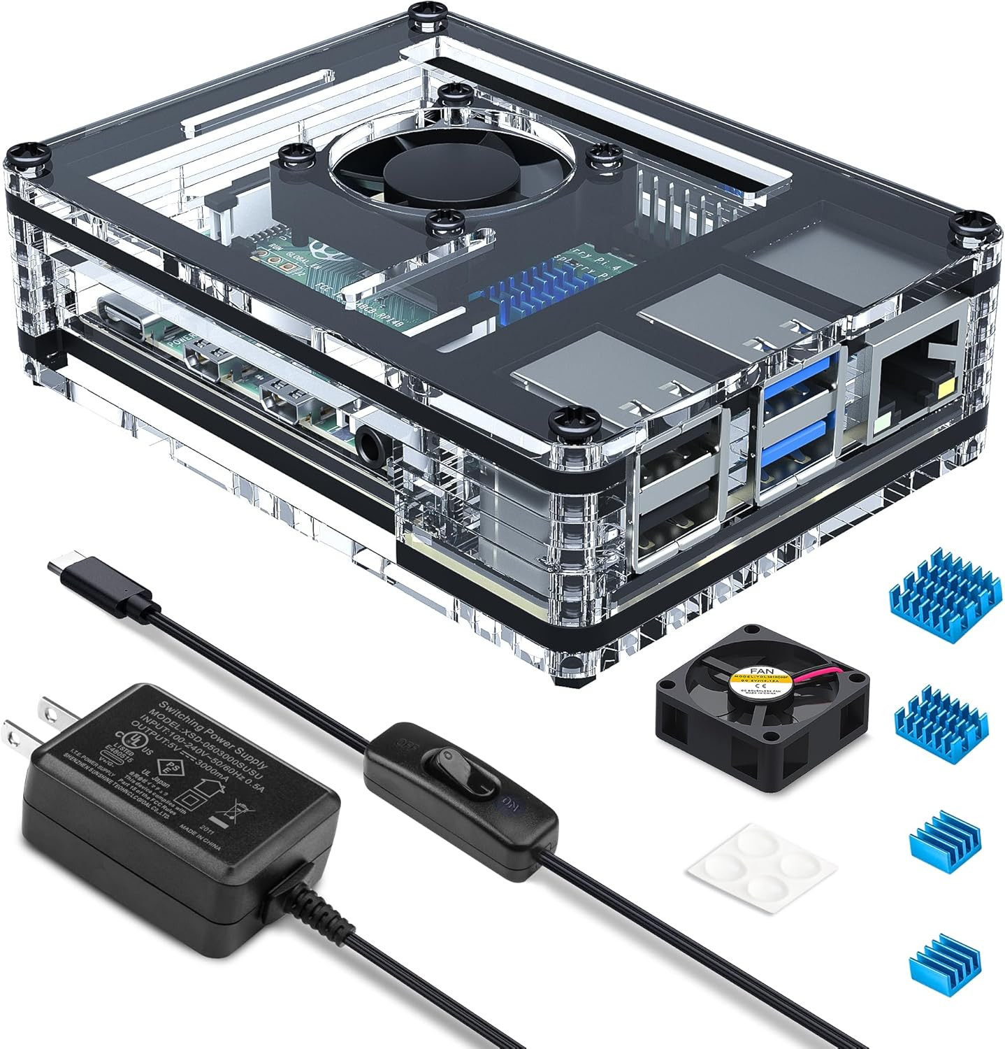 Miuzei Case for Raspberry Pi 4 with Fan Cooling Pi 4B Case with 5V 3A Power Supp