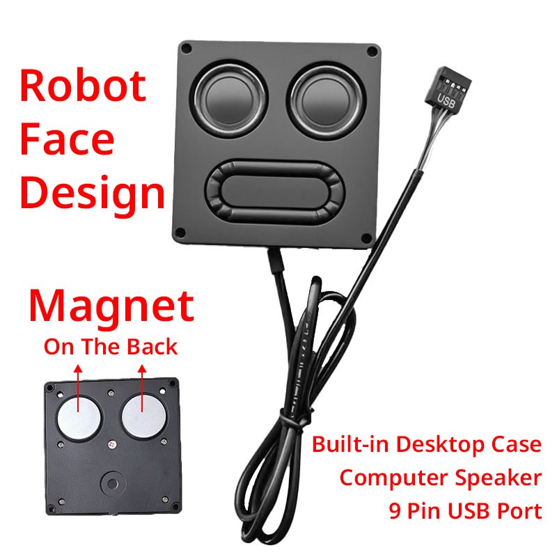 Magnet Adsorb Computer Speaker Robot Face 9 Pin USB Port For PC Desktop Internal